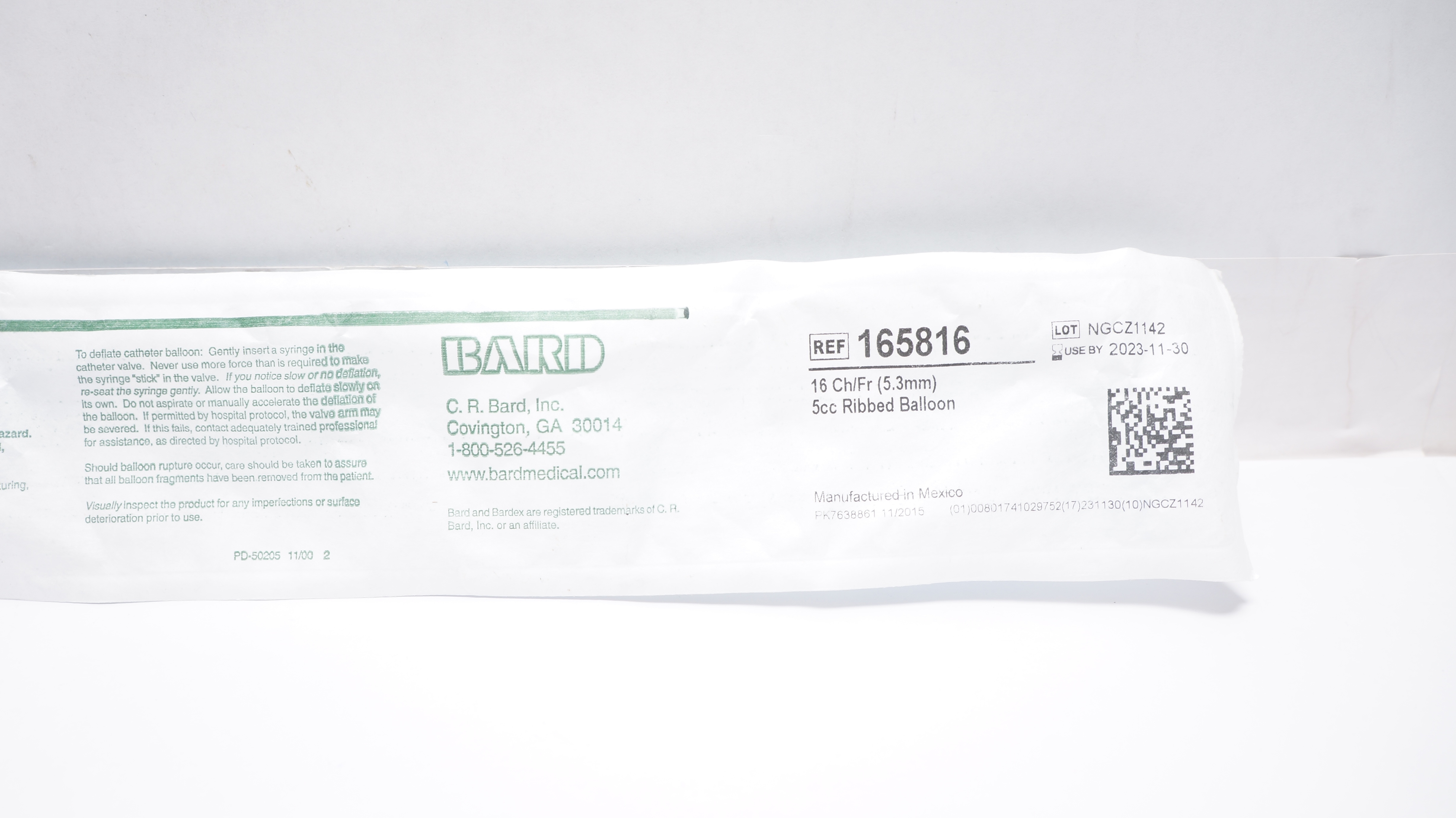 Bard 165816 Bardex All-Silicone Foley Cath. 16Ch/Fr 5cc Ribbed Balloon (x)