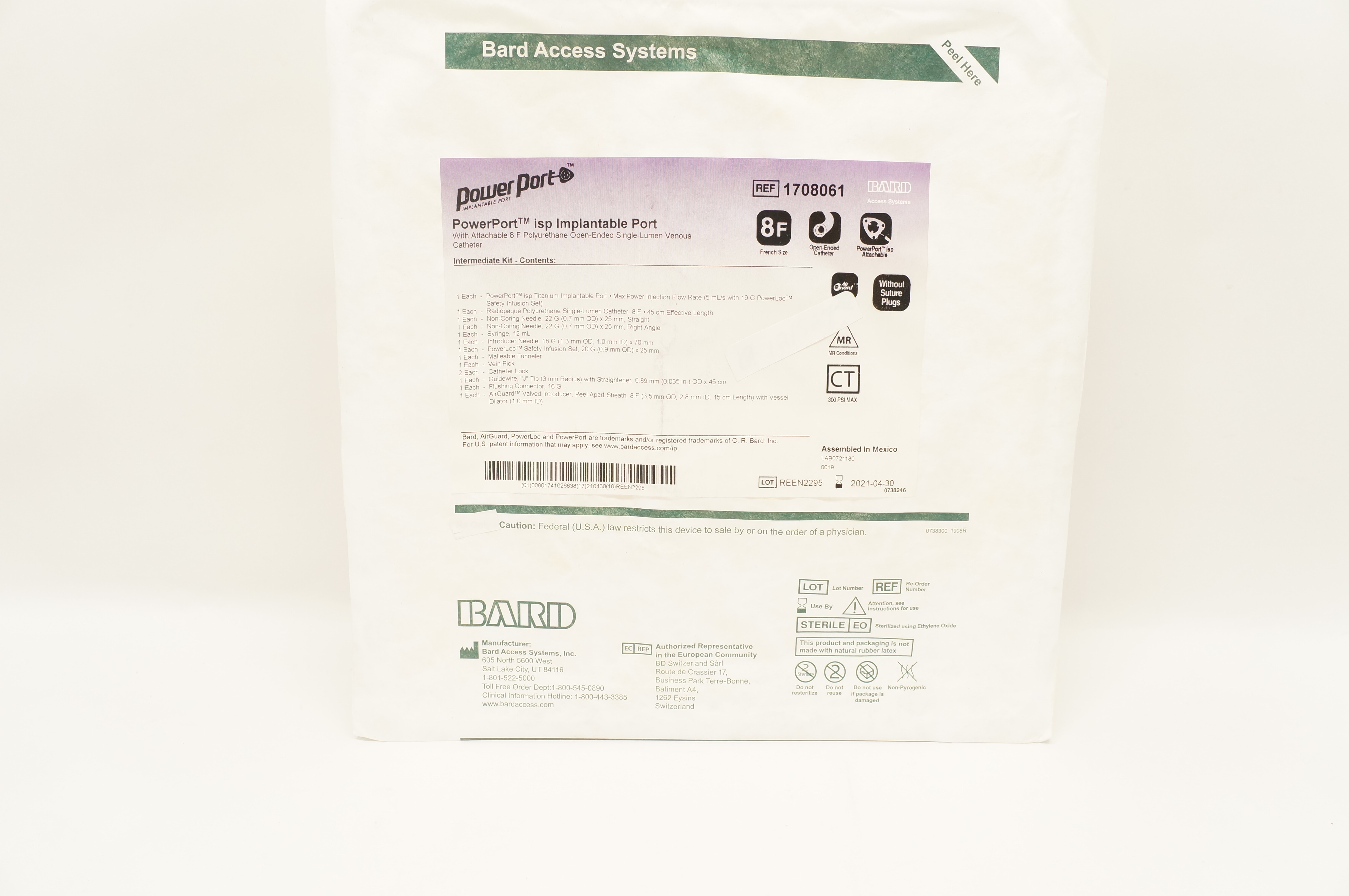 Bard 1708061 PowerPort Isp Implantable Port with Polyurethane Venous Cath. 8F(x)