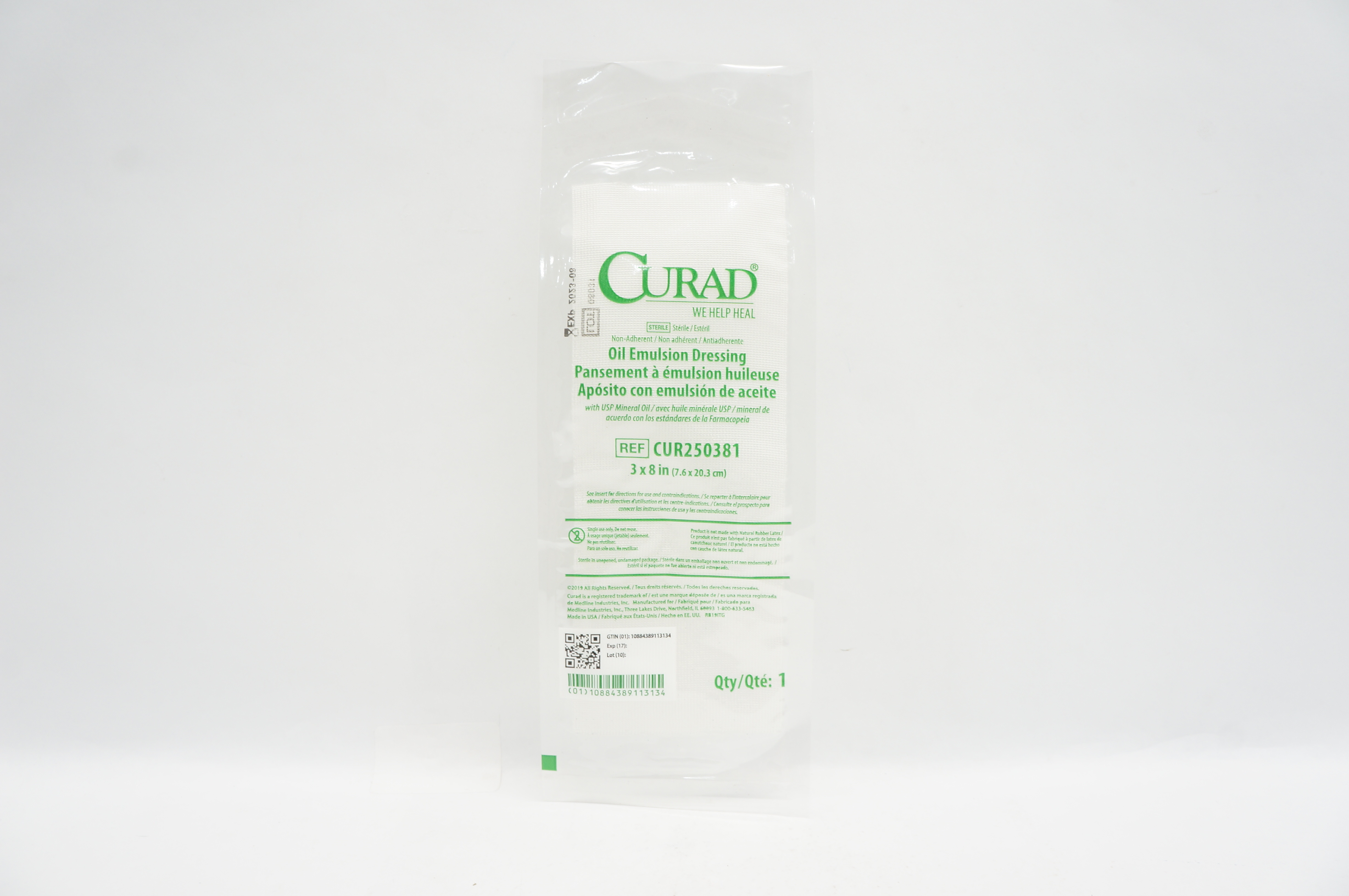 Medline CUR250381 Curad Oil Emulsion Dressing 3 inch x 8 inch