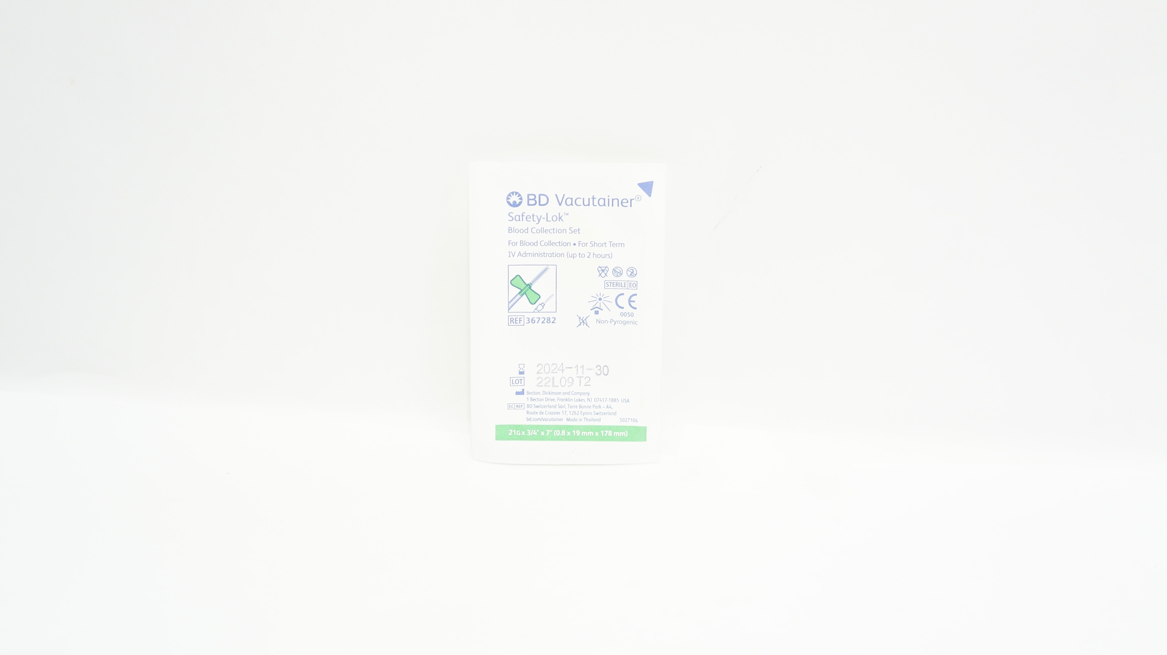 BD 367282 Vacutainer Safety-Lok Blood Collection Set 21G x 3/4 x 7inch