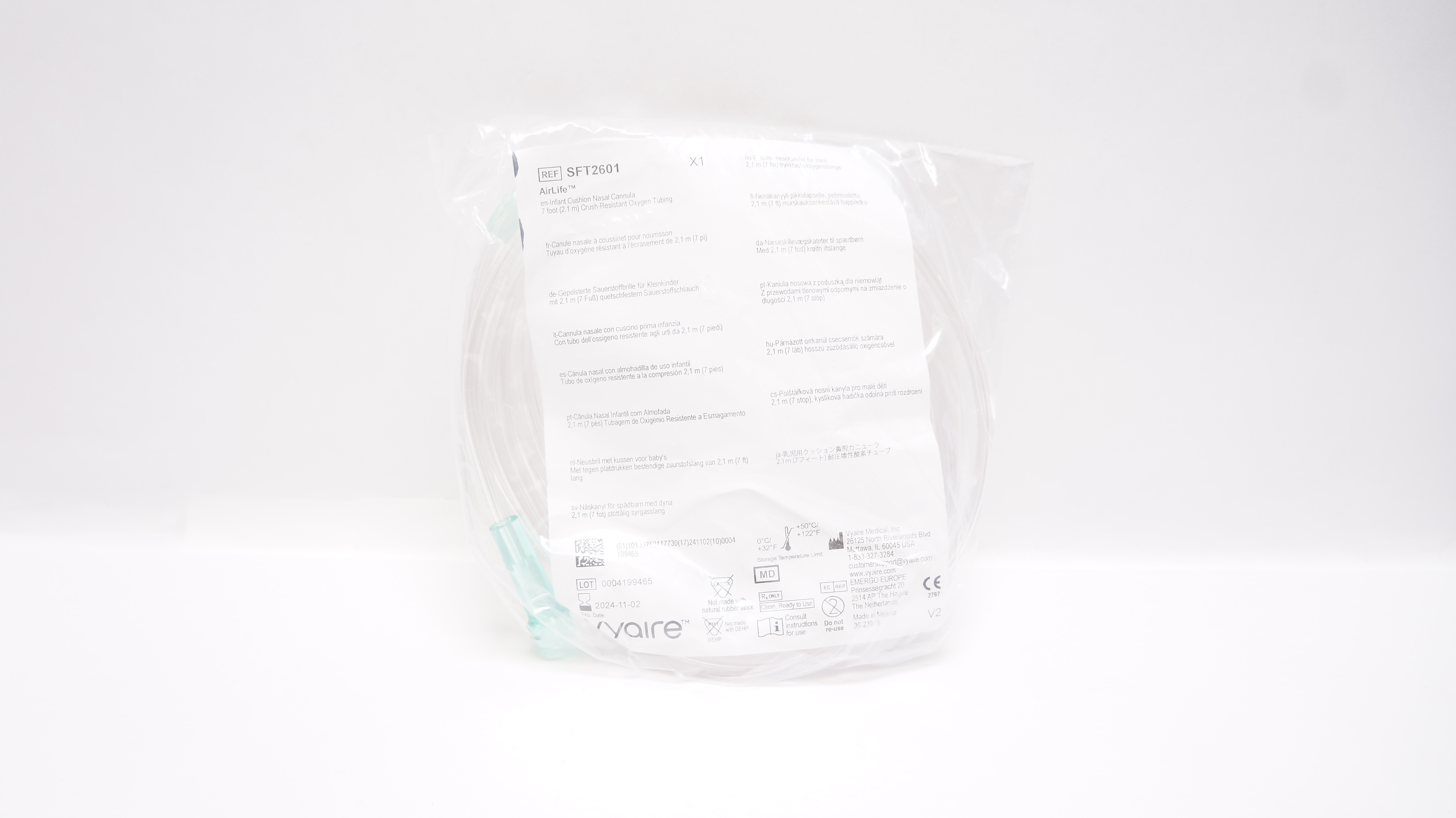 Vyaire SFT2601 AirLife Infant Cushion Nasal Cannula 7Ft Oxygen Tubing