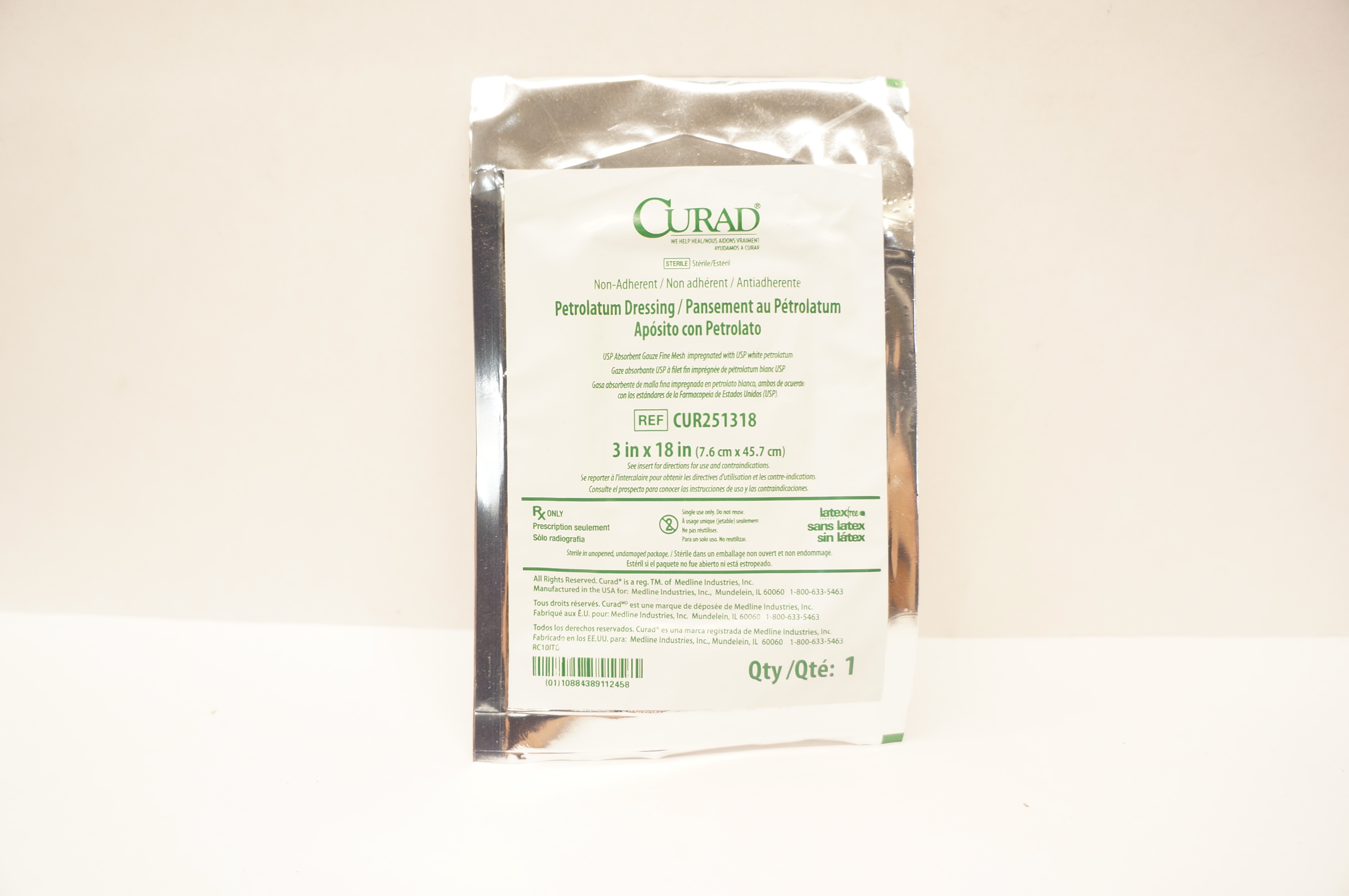 Medline CUR251318 Curad Non-Adherent Petrolatum Dressing 3inch x 18inch (x)