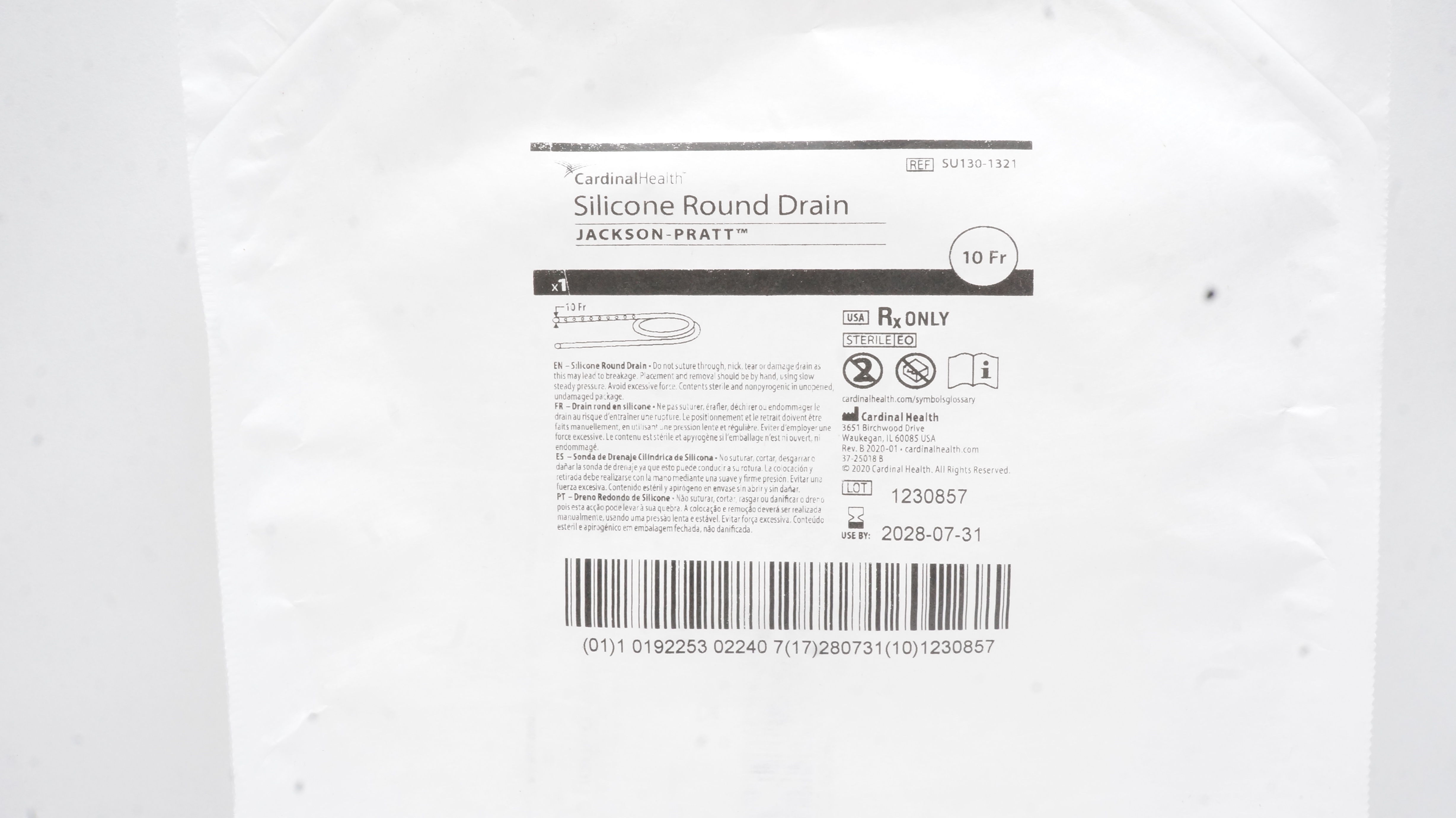 Cardinal Health SU130-1321 Jackson-Pratt Silicone Round Drain 10Fr