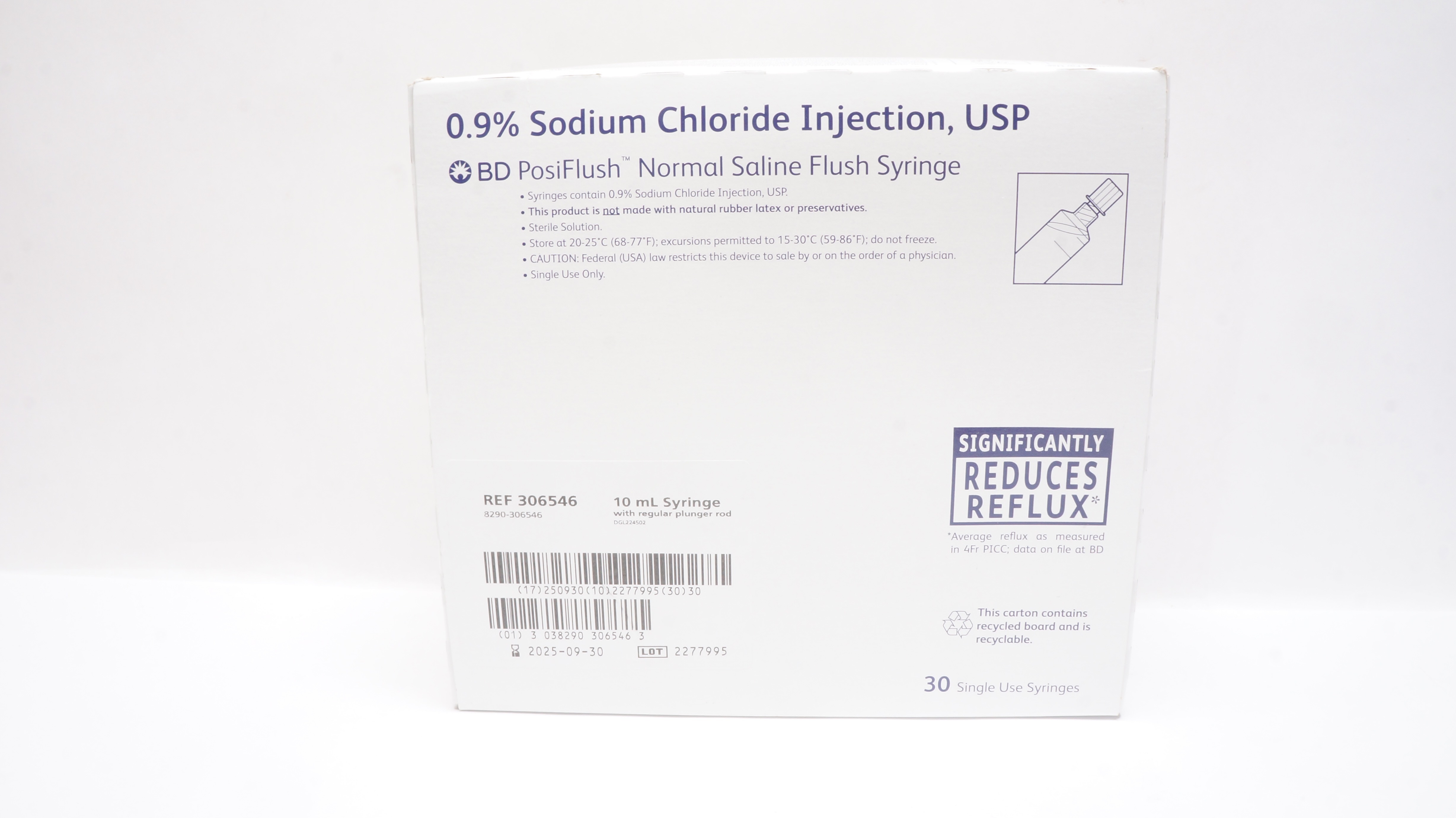 BD 306546 PosiFlush Normal Saline Flush Syringe 10mL - Box of 30