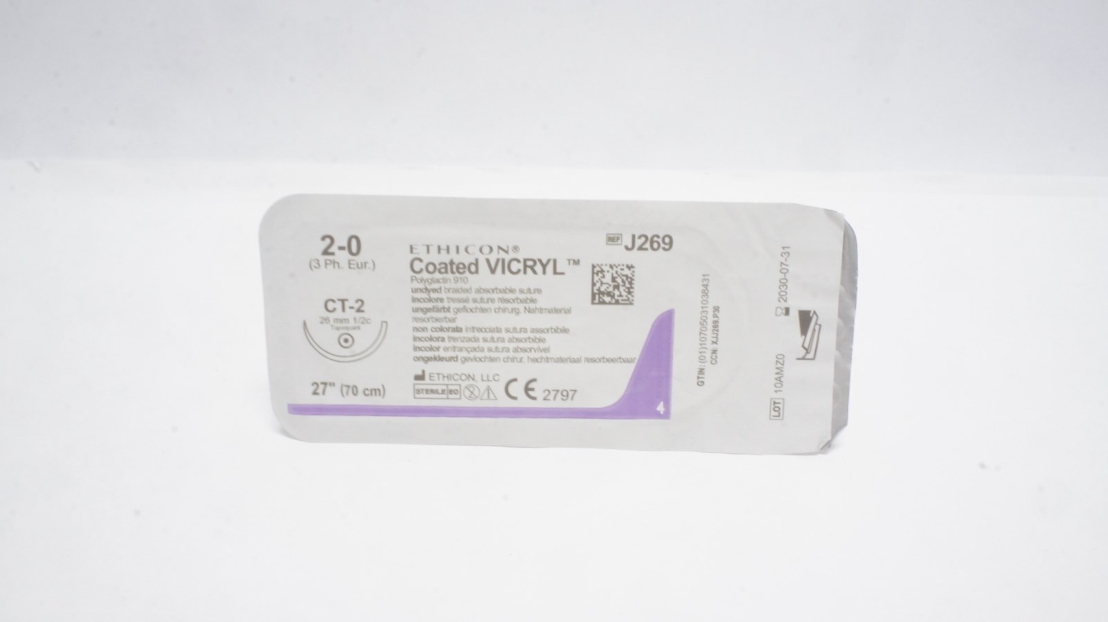 ETHICON J269 Coated VICRYL Suture 2-0 CT-2 27" Undyed