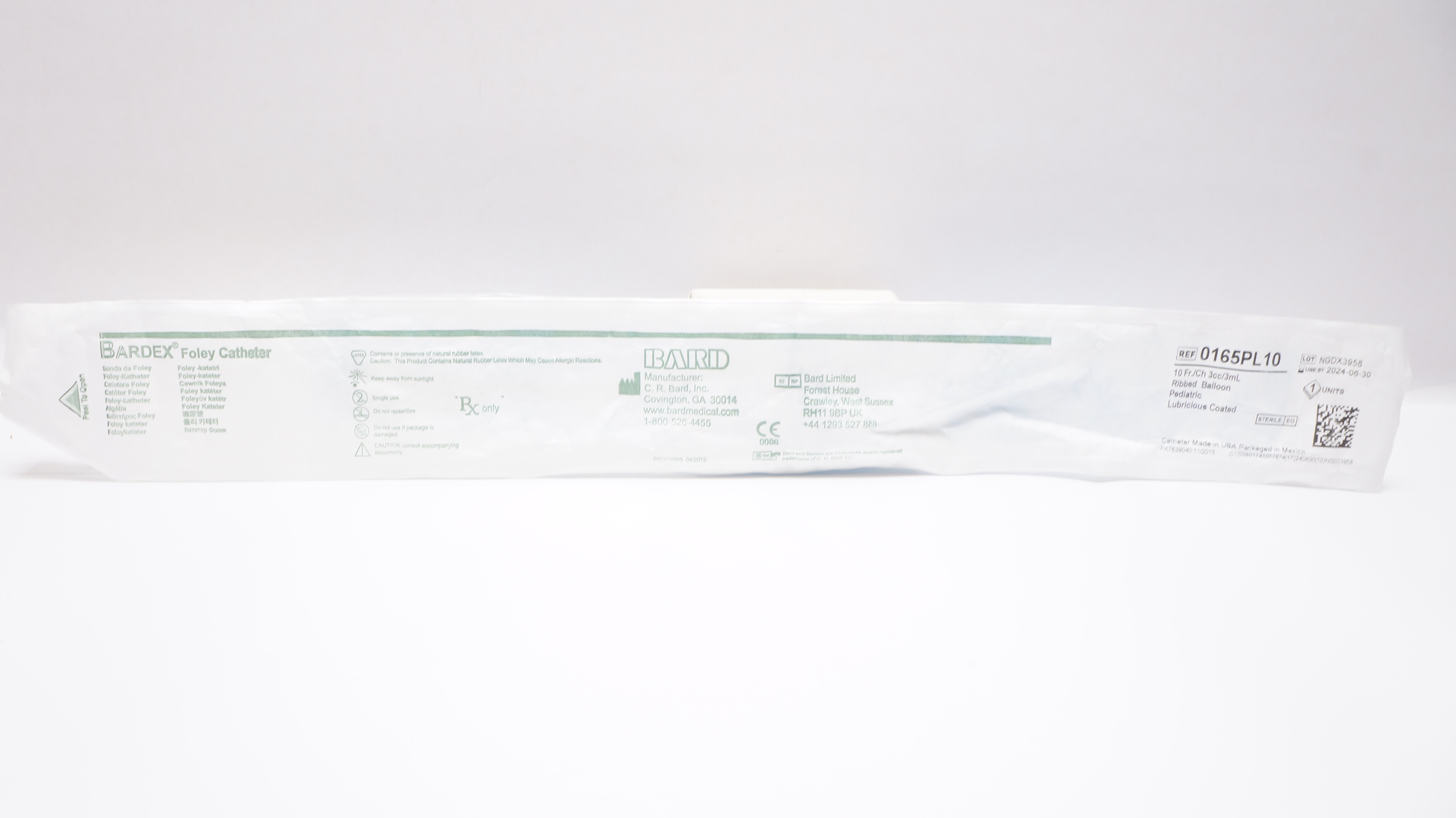 Bard 0165PL10 Bardex Foley Pediatric Cath. 10Fr/Ch x 3cc/3mL Ribbed Balloon