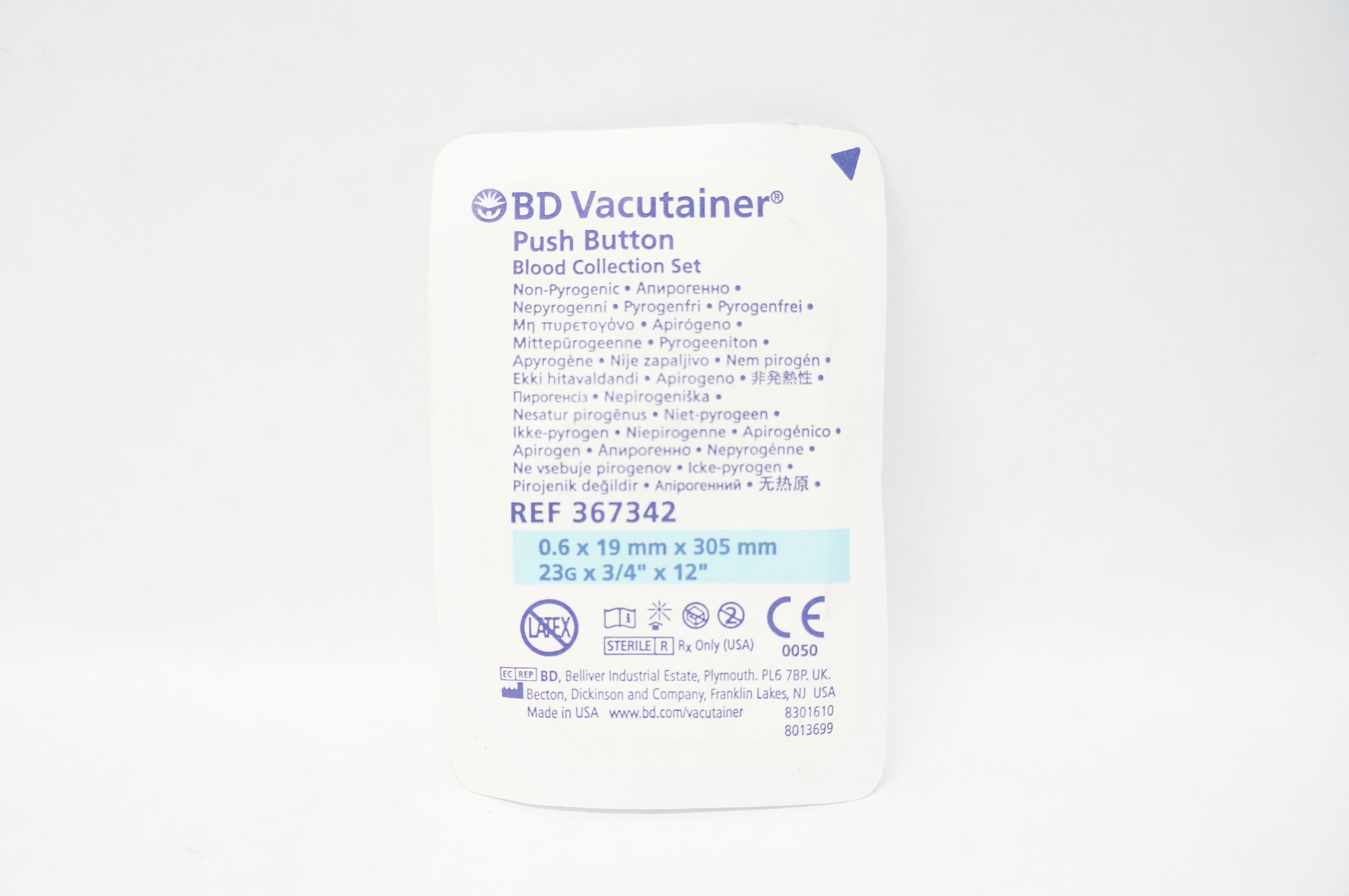 BD 367342 Vacutainer Push Button Blood Collection Set 23G x 3/4inch x 12inch