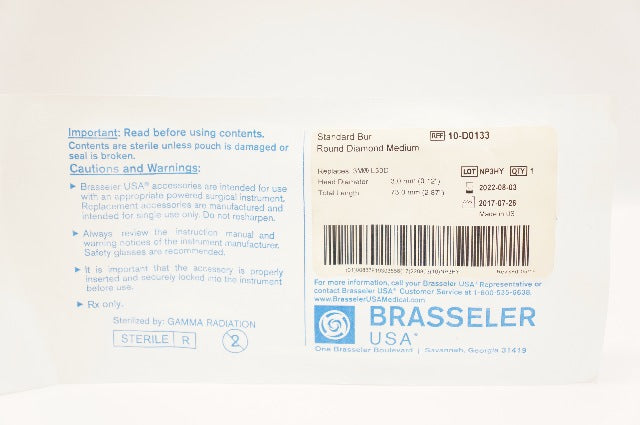 Brasseler 10-D0133 Round Diamond Standard Bur Medium 0.12inch x 2.87inch (x)