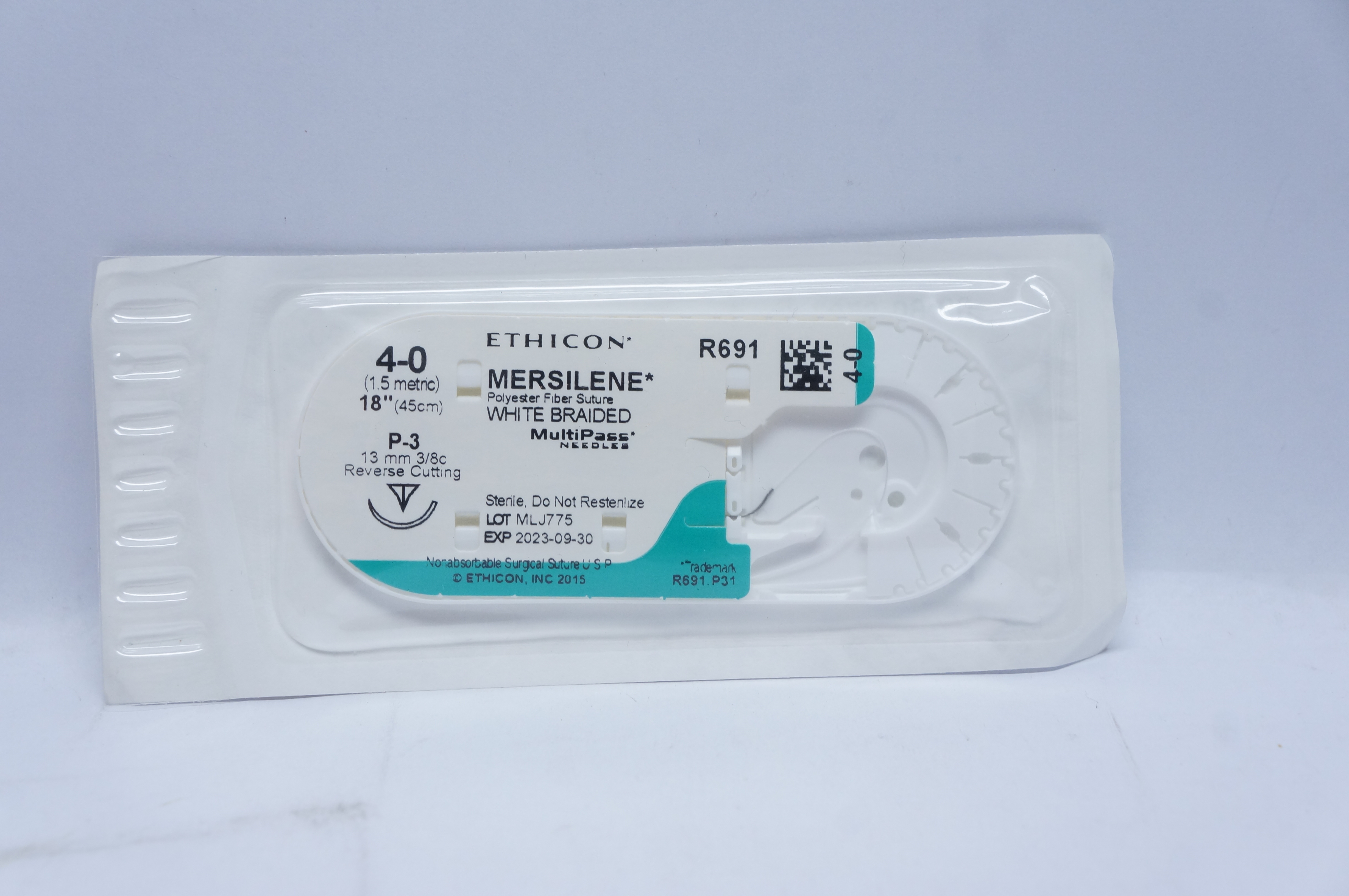 Ethicon R691 4-0 MERSILENE, P-3, 13mm 3/8c Reverse Cutting, 18inch