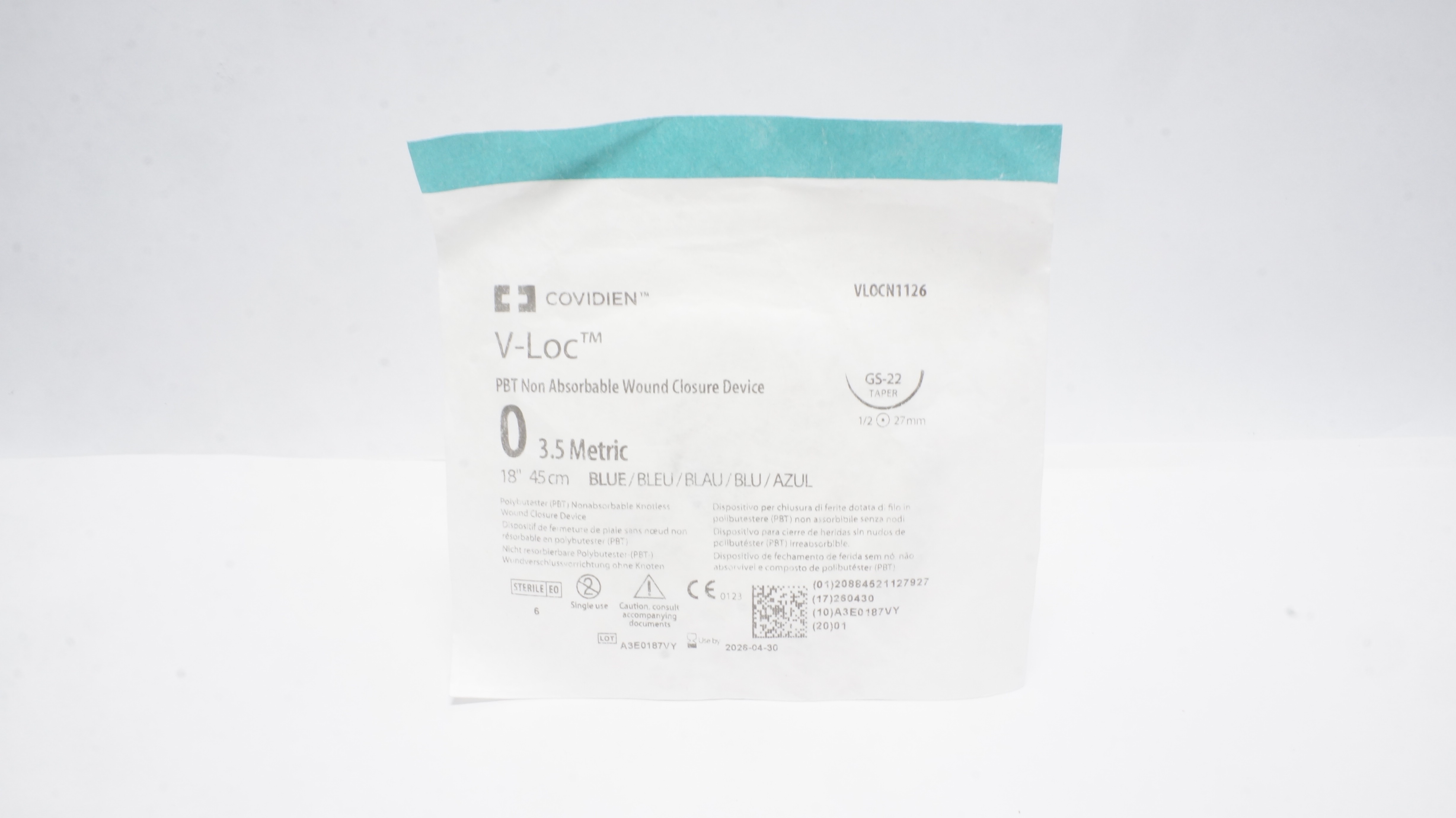Covidien VLOCN1126 V-Loc Suture 0 3.5 Metric 18" Blue GS-22 (x)