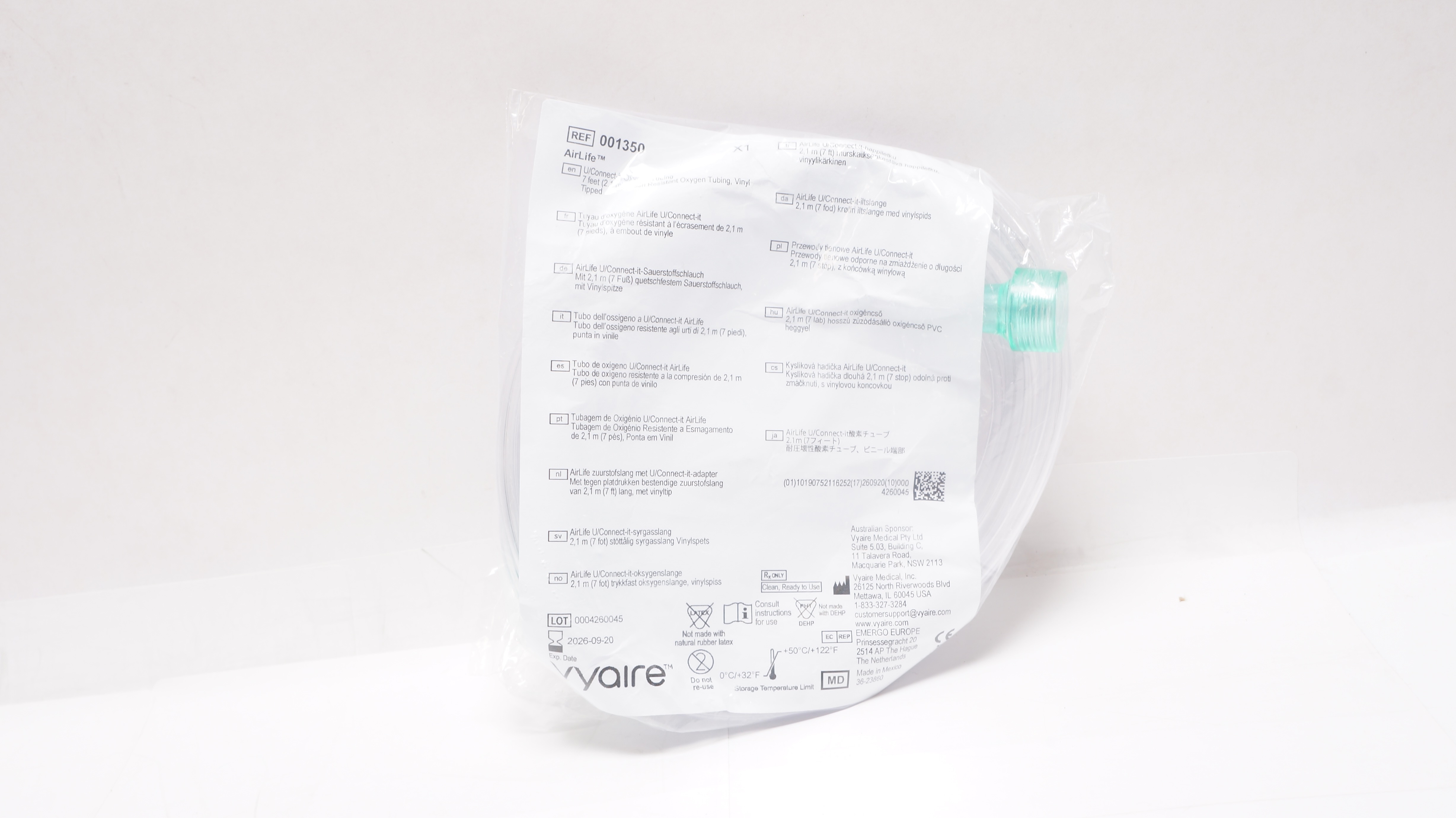 Vyaire 001350 Airlife U/Connect-it Oxygen Tubing Vinyl Tipped, 7ft. (x)