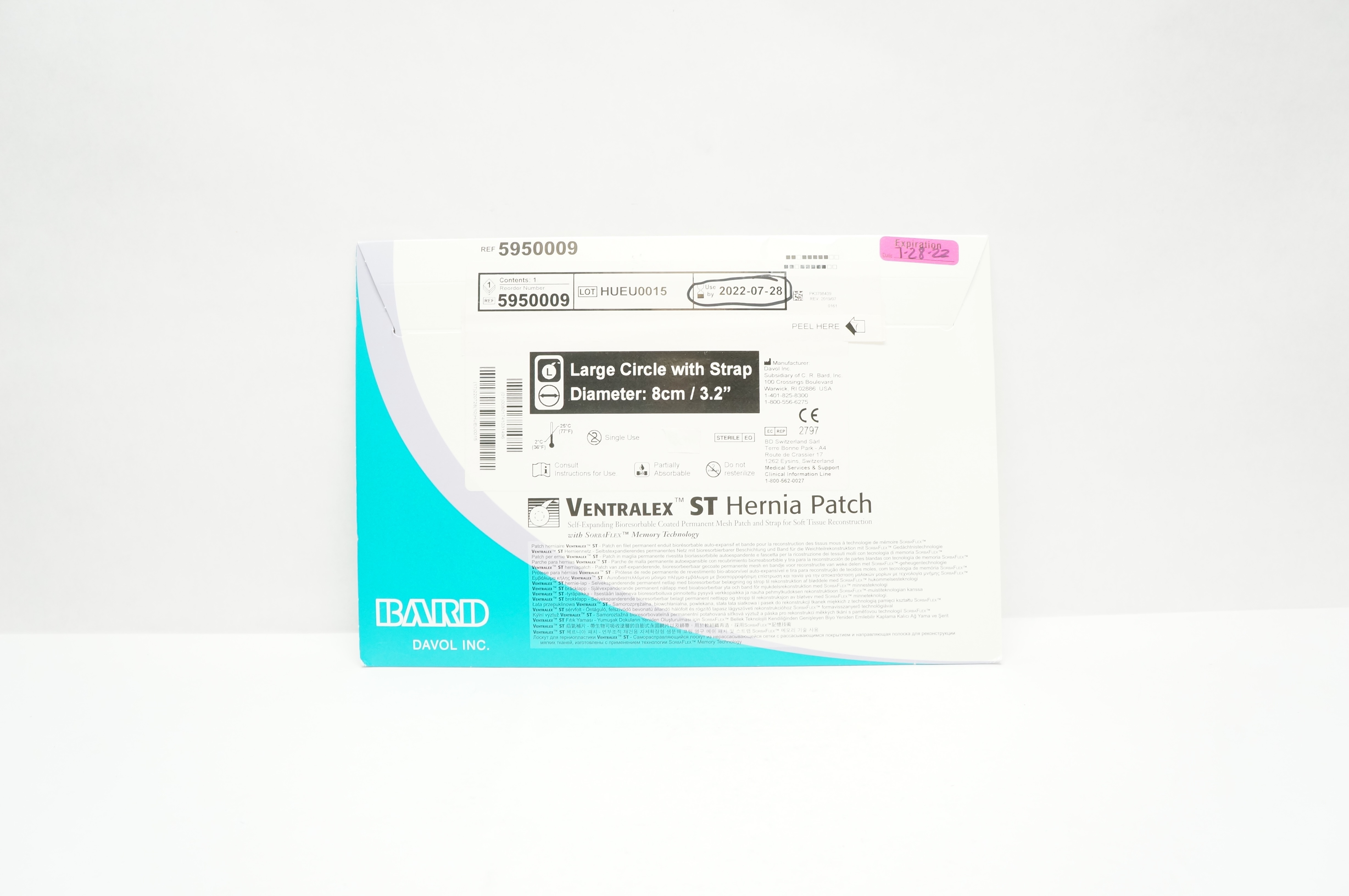 Bard 5950009 Davol Ventralex ST Hernia Patch Large Circle With Strap 3.2inch(x)