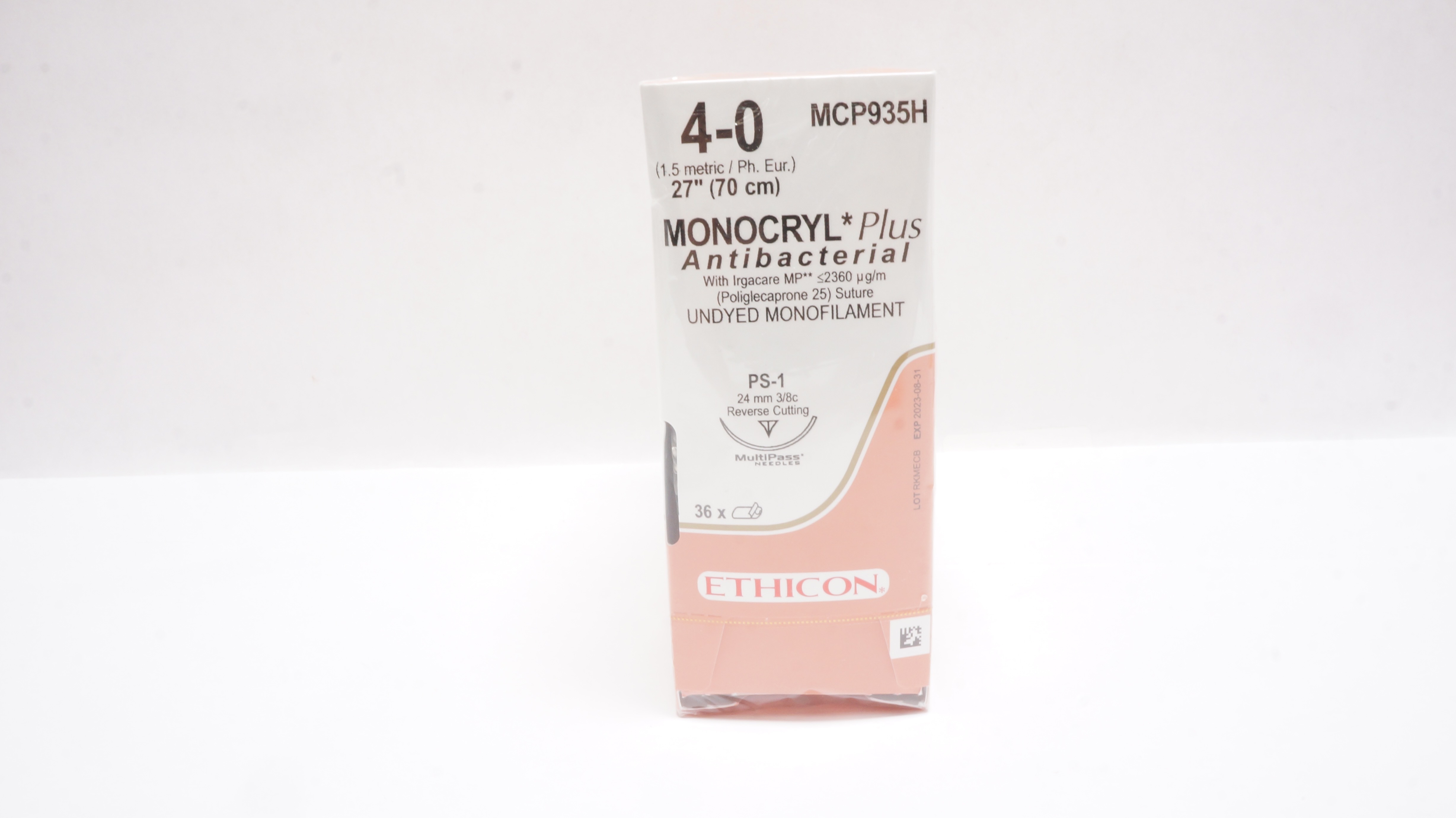 Ethicon MCP935H Monocryl Plus 4-0 PS-1 24mm ,3/8c,27Inch - Box of 36