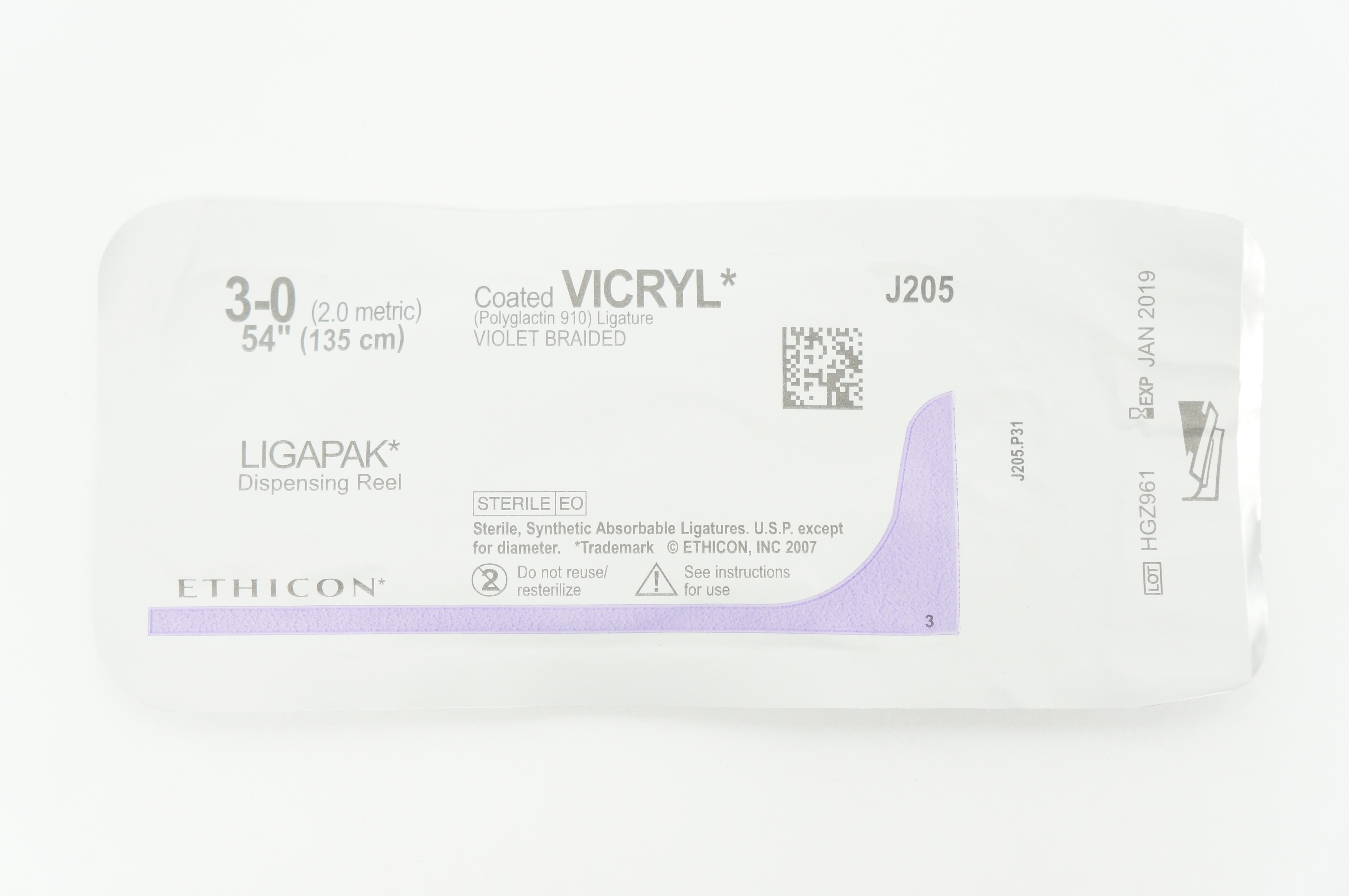 Ethicon J205G 3-0 VICRYL 54inch LIGAPAK Dispensing Reel (x)