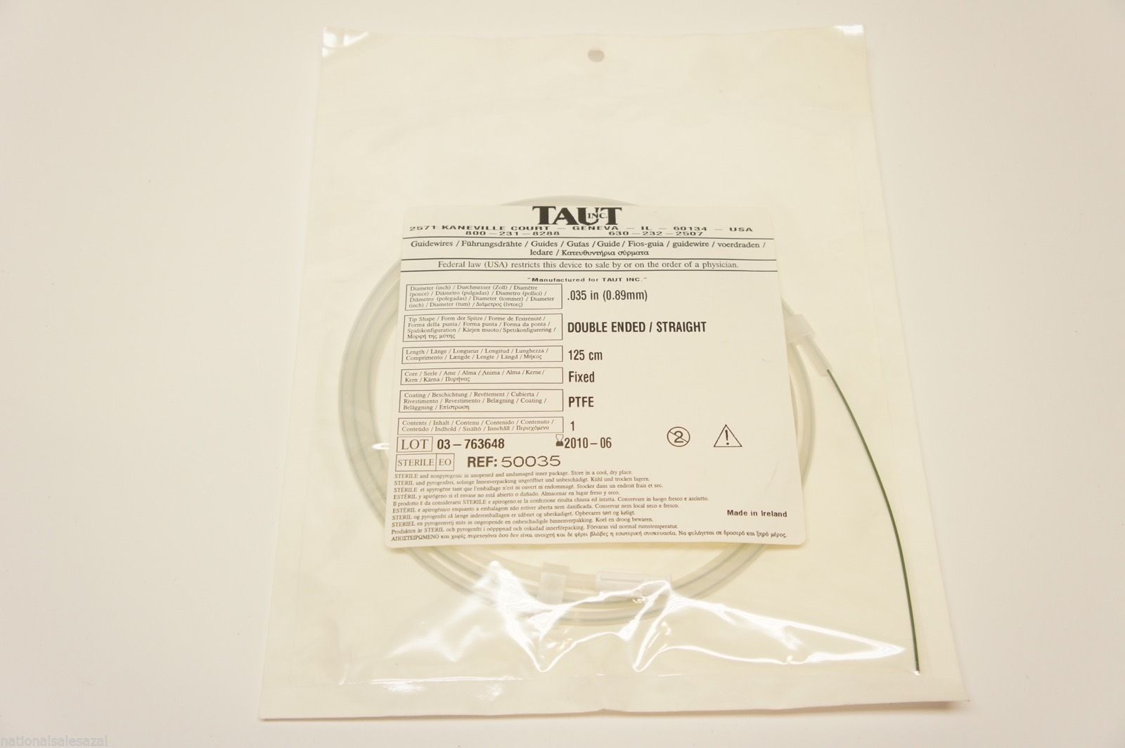 50035 ~ Taut Guidewires Straight PTfe 0.035inch x 125cm (x)