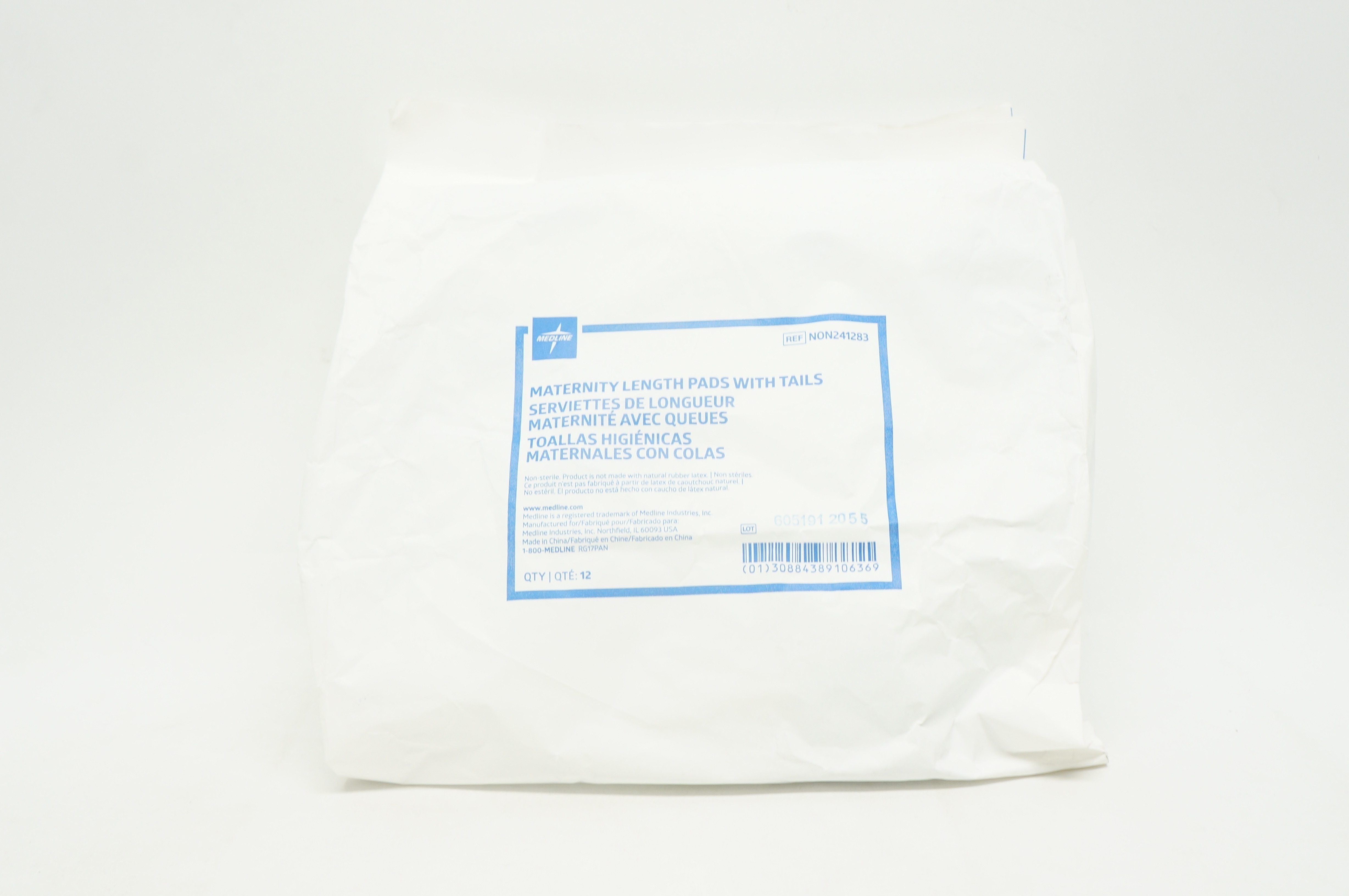 Medline NON241283 Maternity Length Pads with Tails - Pack of 12