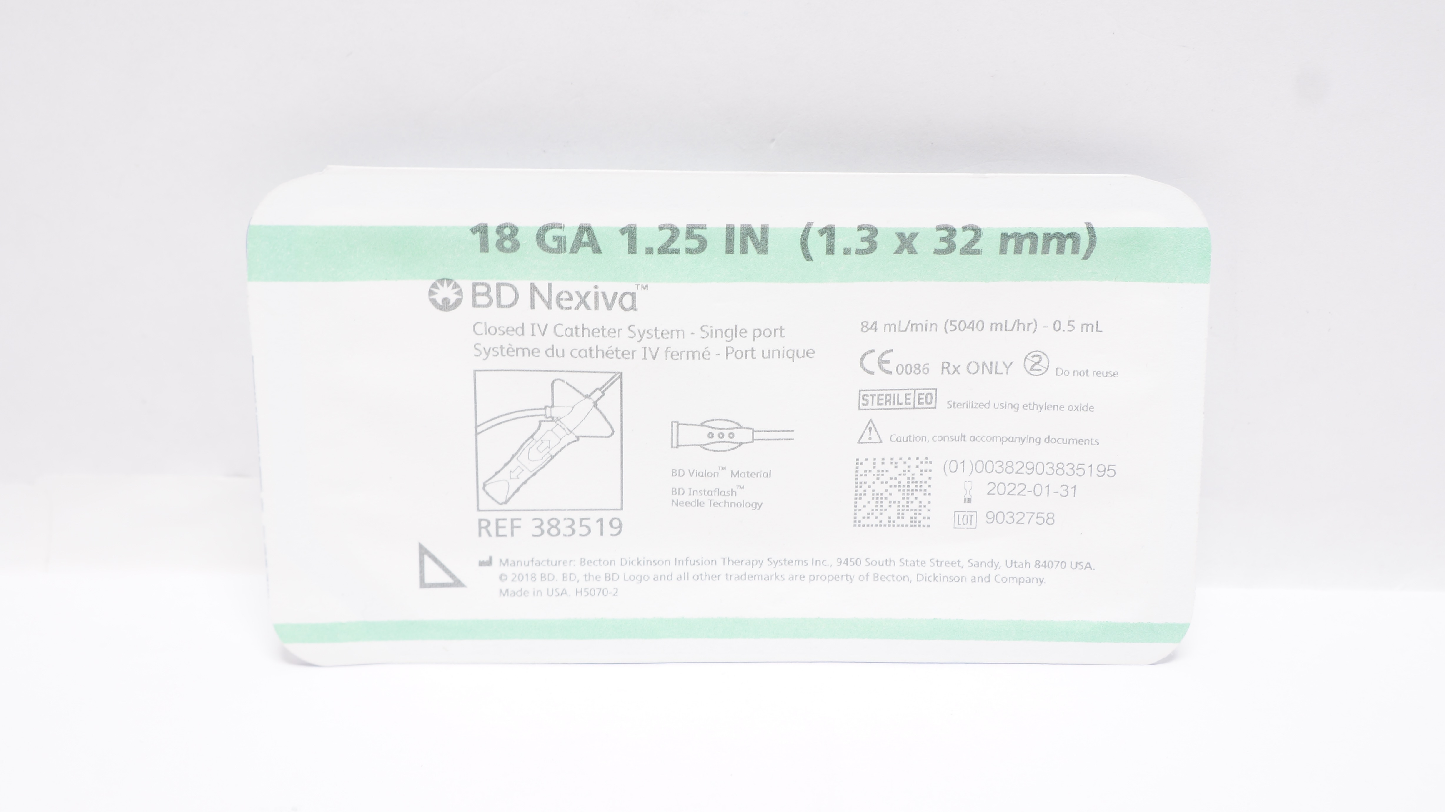BD 383519 Nexiva Closed IV Cath. System 18Ga x1.25inch 84mL/min-0.5mL (x)