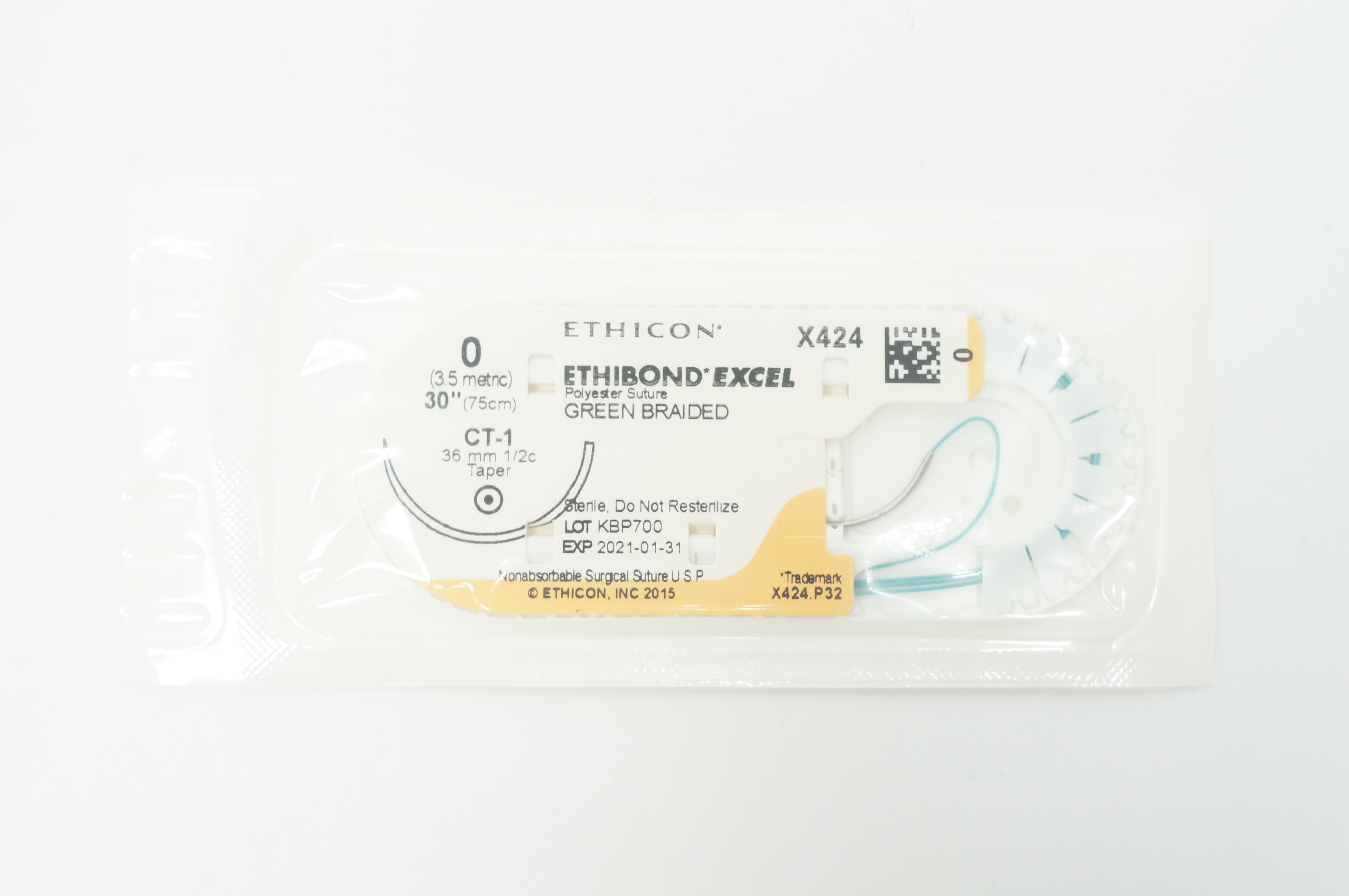 Ethicon X424 0 ETHIBOND EXCEL, CT-1, 36mm 1/2c Taper, 30inch (x)