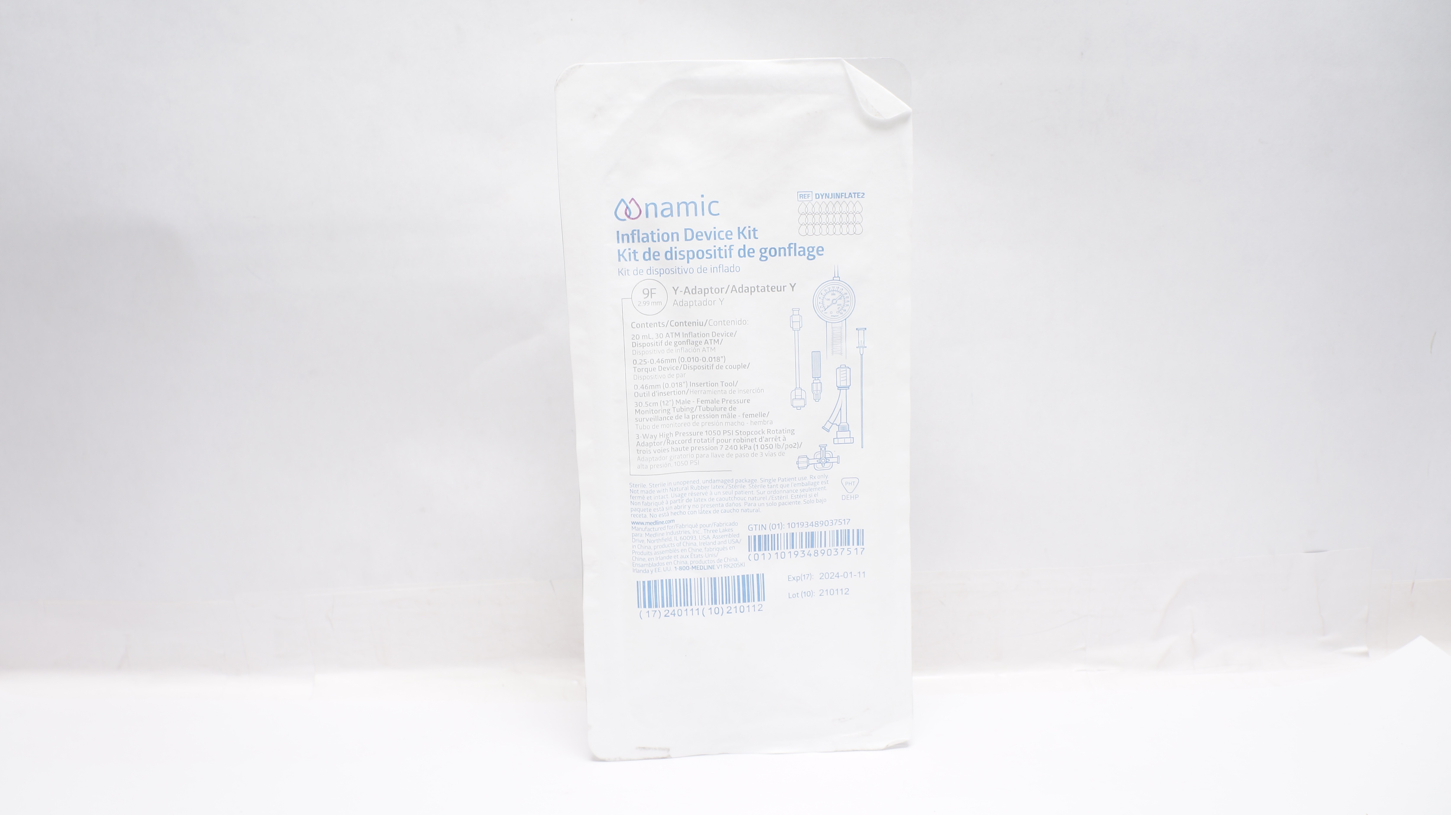 Medline DYNJINFLATE2 NAMIC Standard Inflation Device Kit w/Y-Adapter, 9F (x)