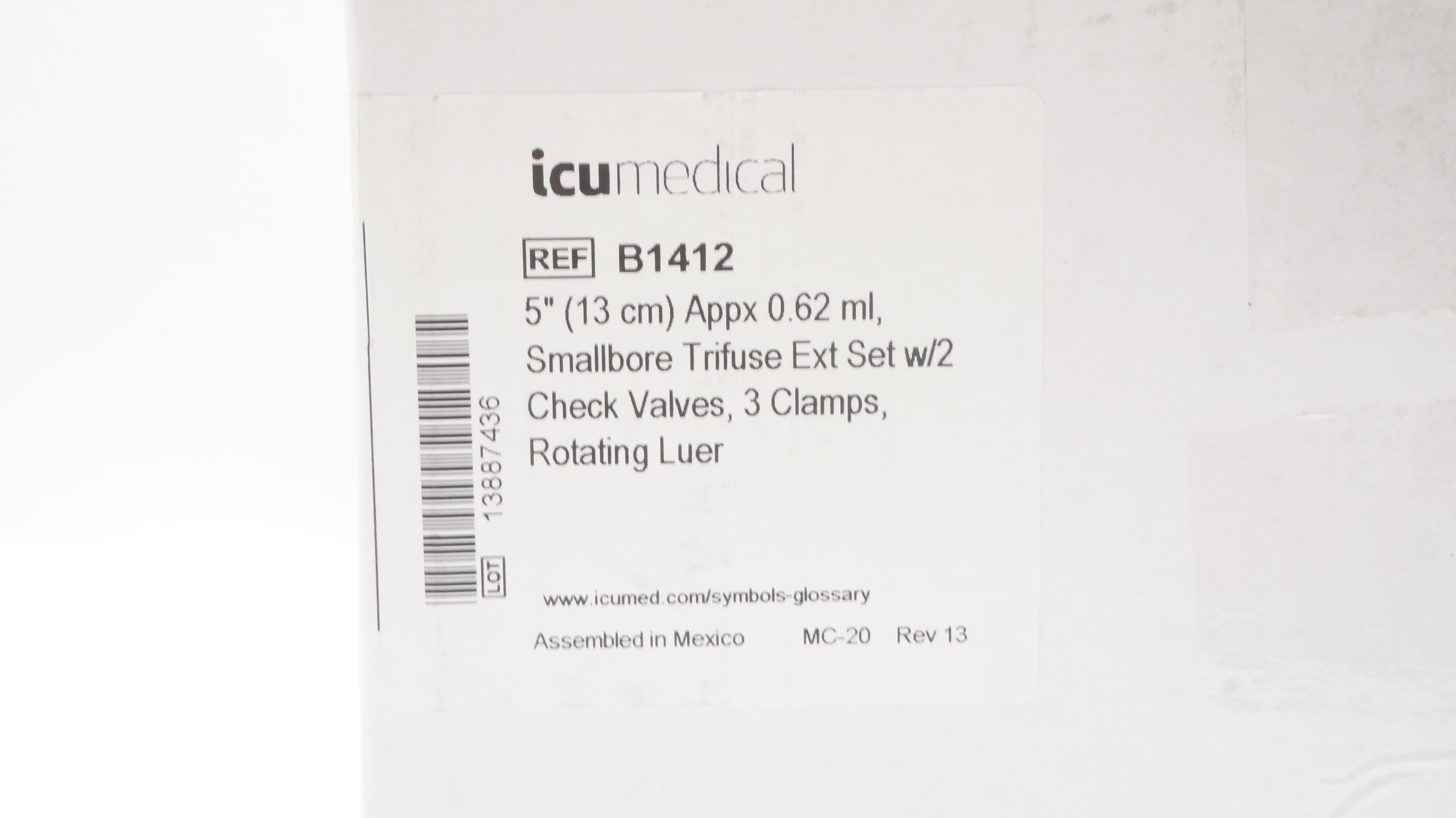 ICU Medical B1412 Appx 0.62mL Smallbore Trifuse Extension Set 5inch - Box of 50