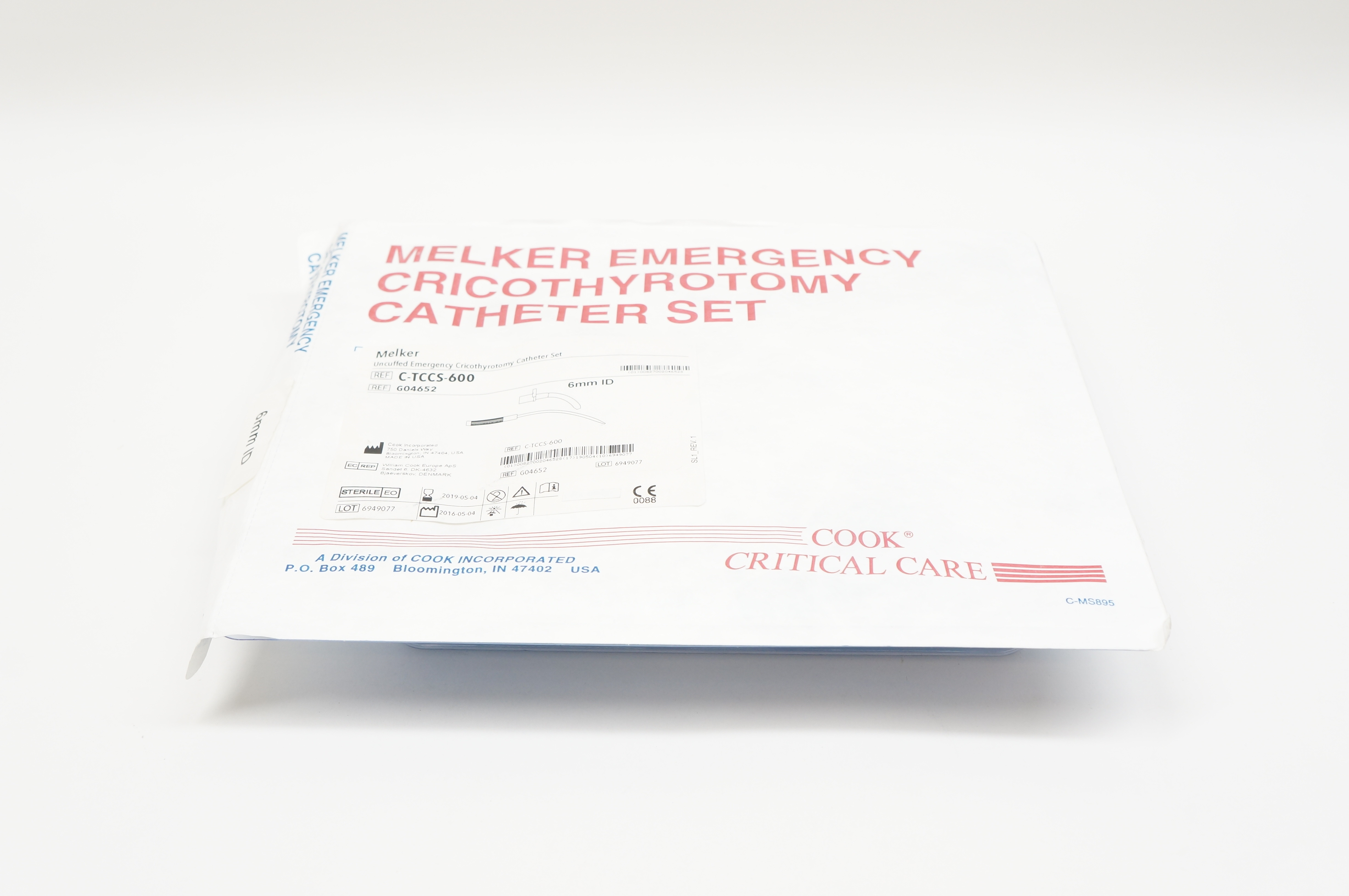 Cook Medical G04652 Melker Uncuffed Emergency Cricothyrotomy Cath. Set 6mm ID(x)
