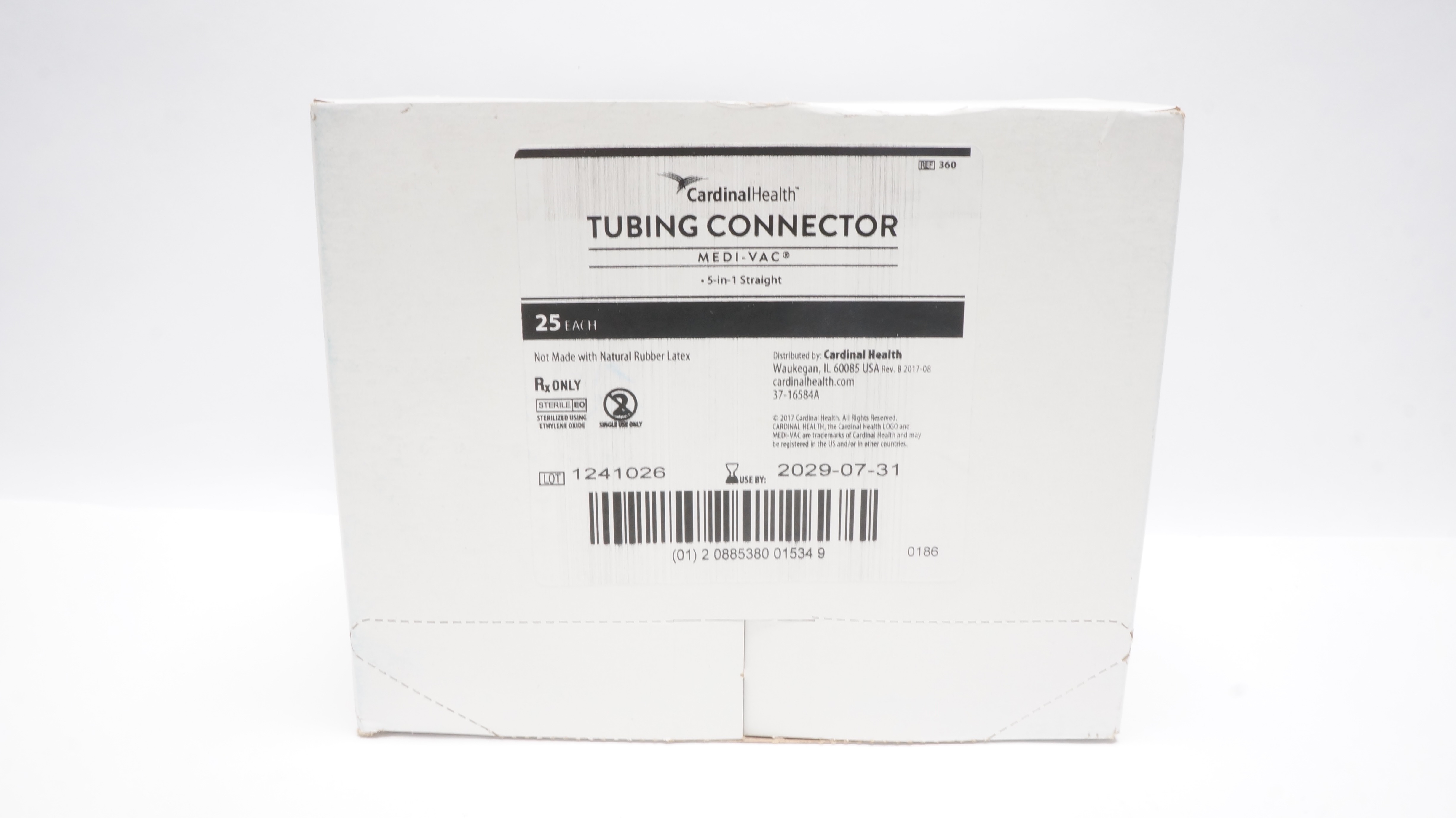 Cardinal Health 360 Medi-Vac Tubing Connector 5-in-1, Straight - Box of 19