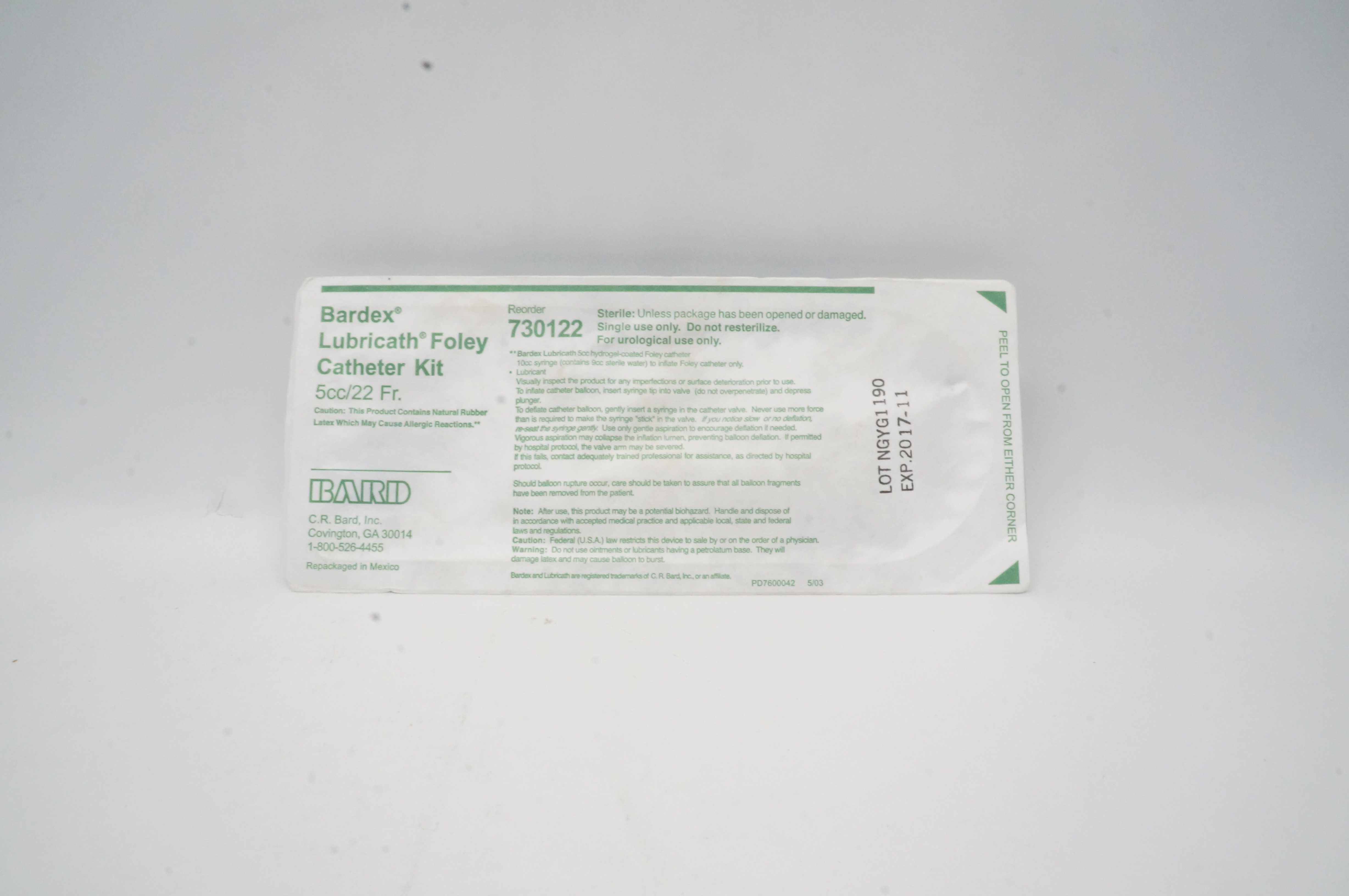 Bard 730122 Bardex Lubricath Foley Cath. Kit 22Fr x5cc (x)