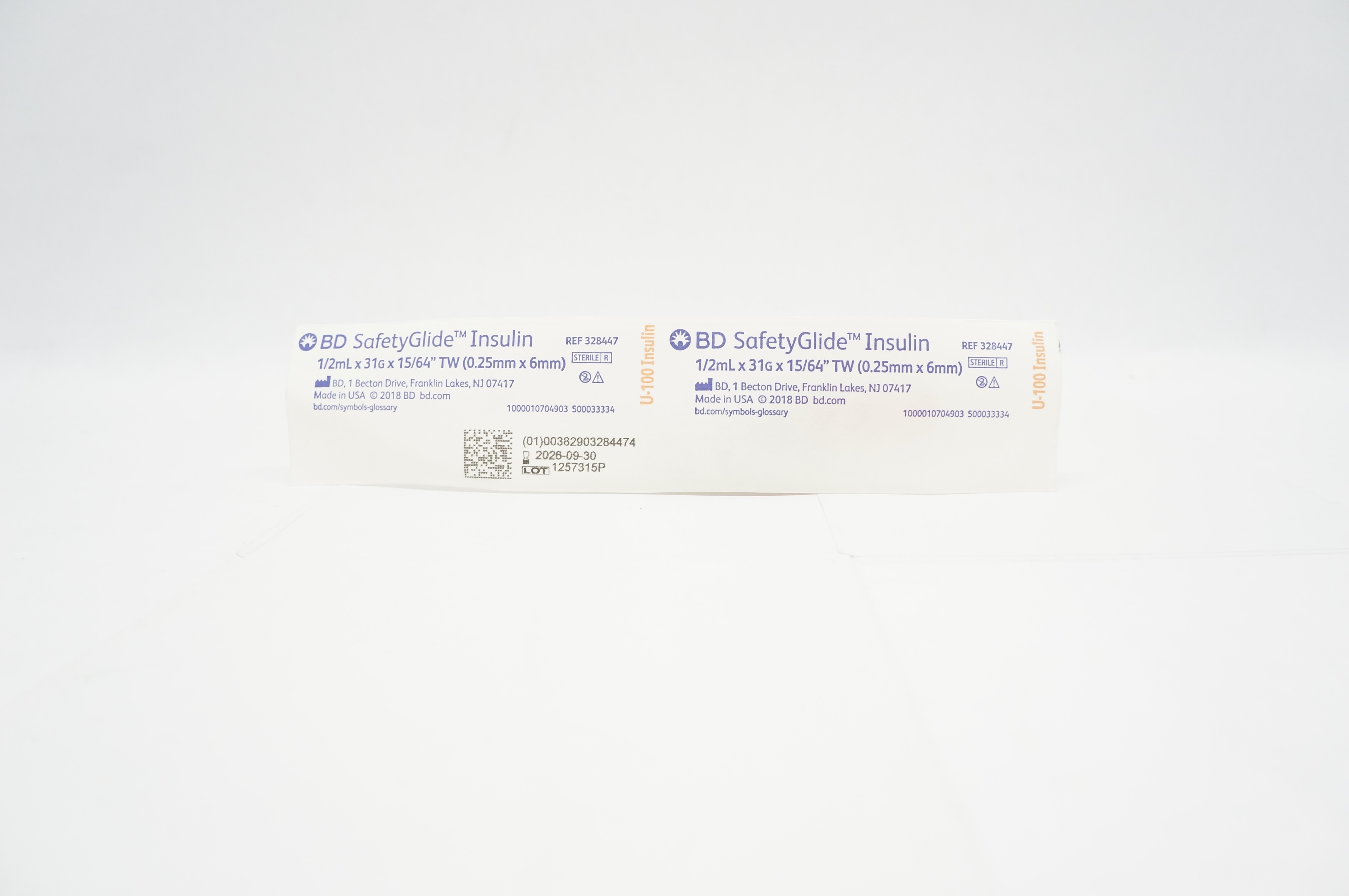 BD 328447 SafetyGlide Insulin Syringe 1/2mL 31G x 15/64inch TW
