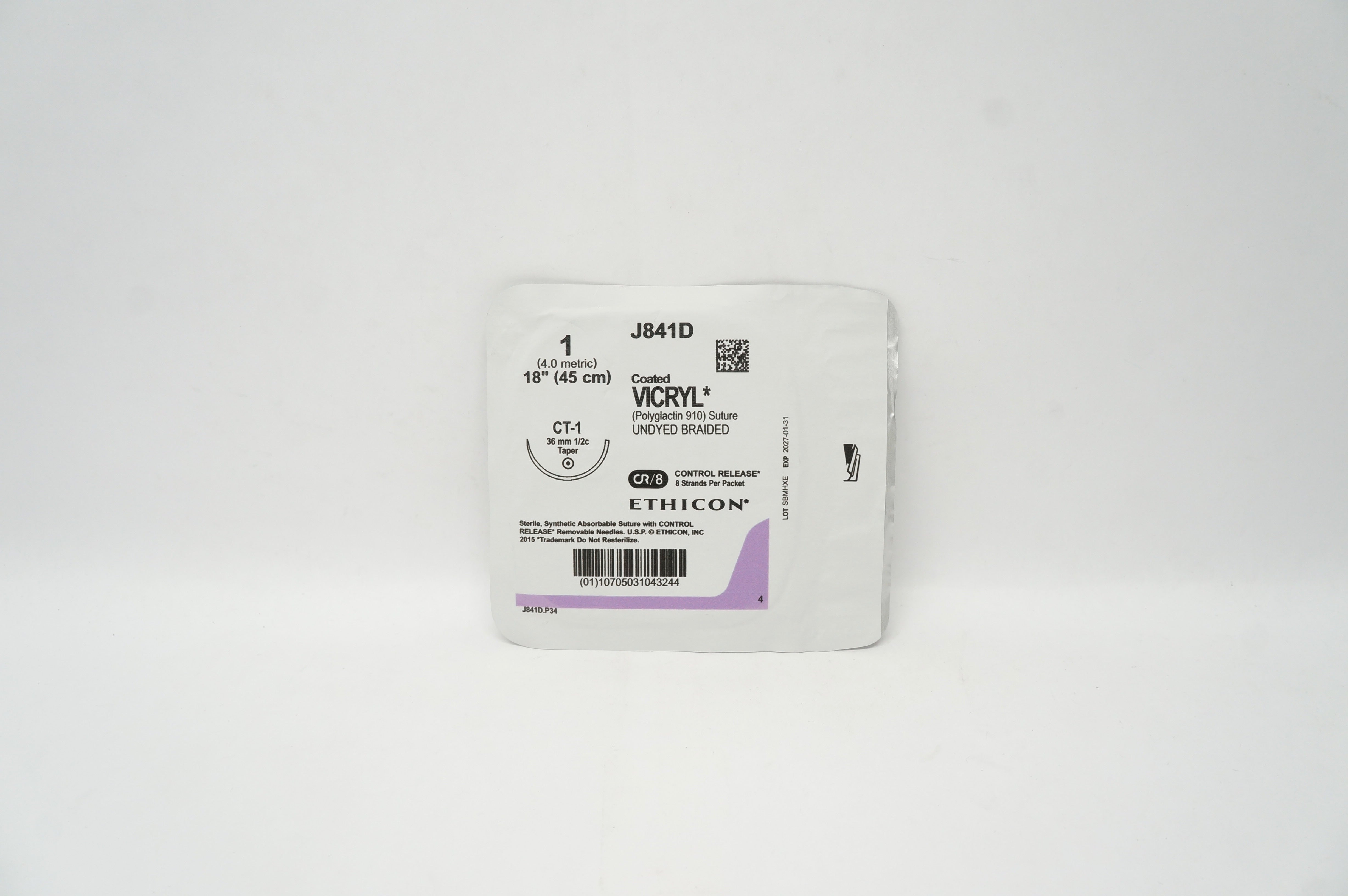 Ethicon J841D 1 Coated VICRYL Polyglactin Stre CT-1 36mm 1/2c Taper, 18inch