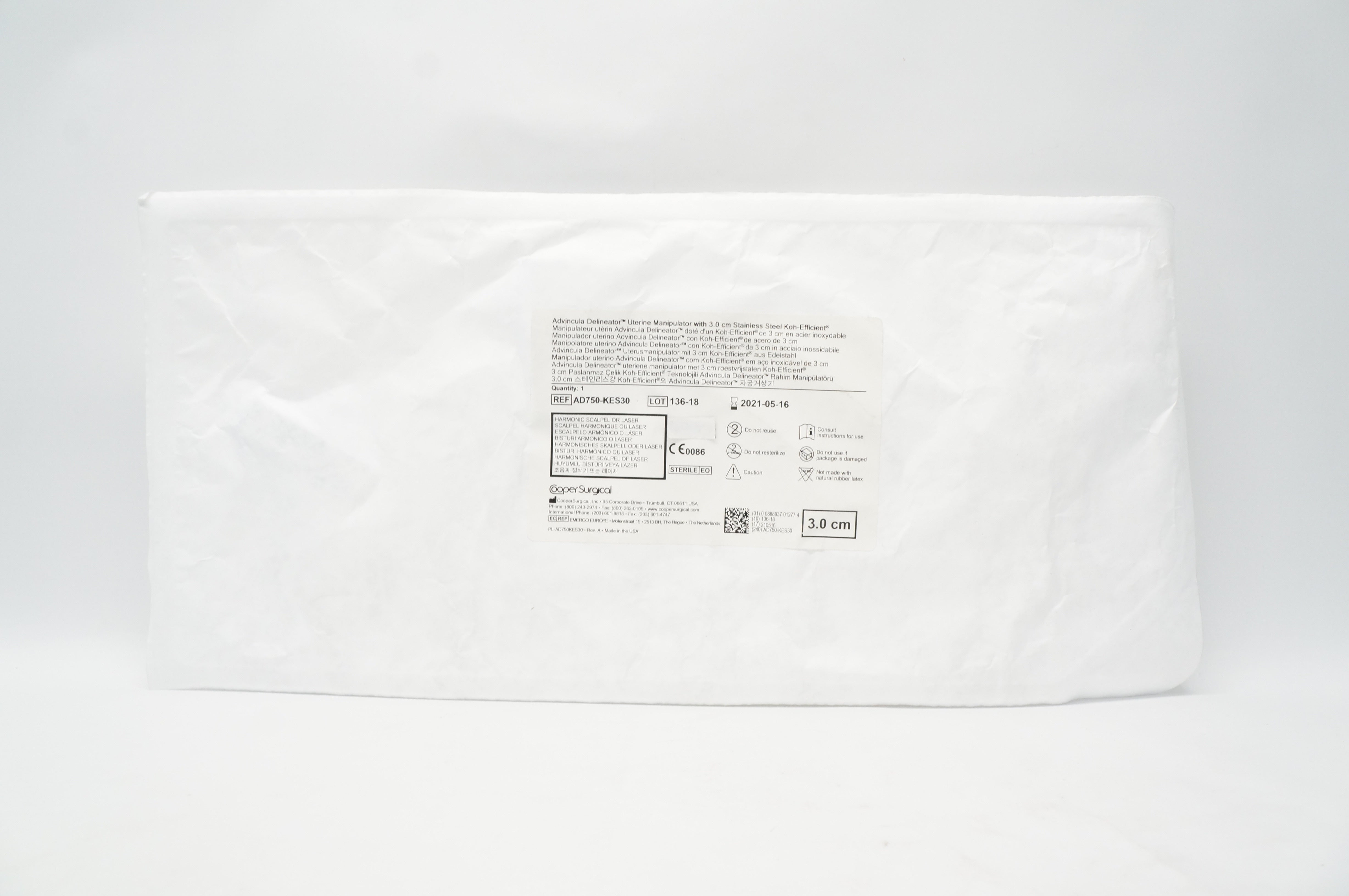 Cooper Surgical AD750-KES30 Advincula Delineator Uterine Manipulator, 3.0cm