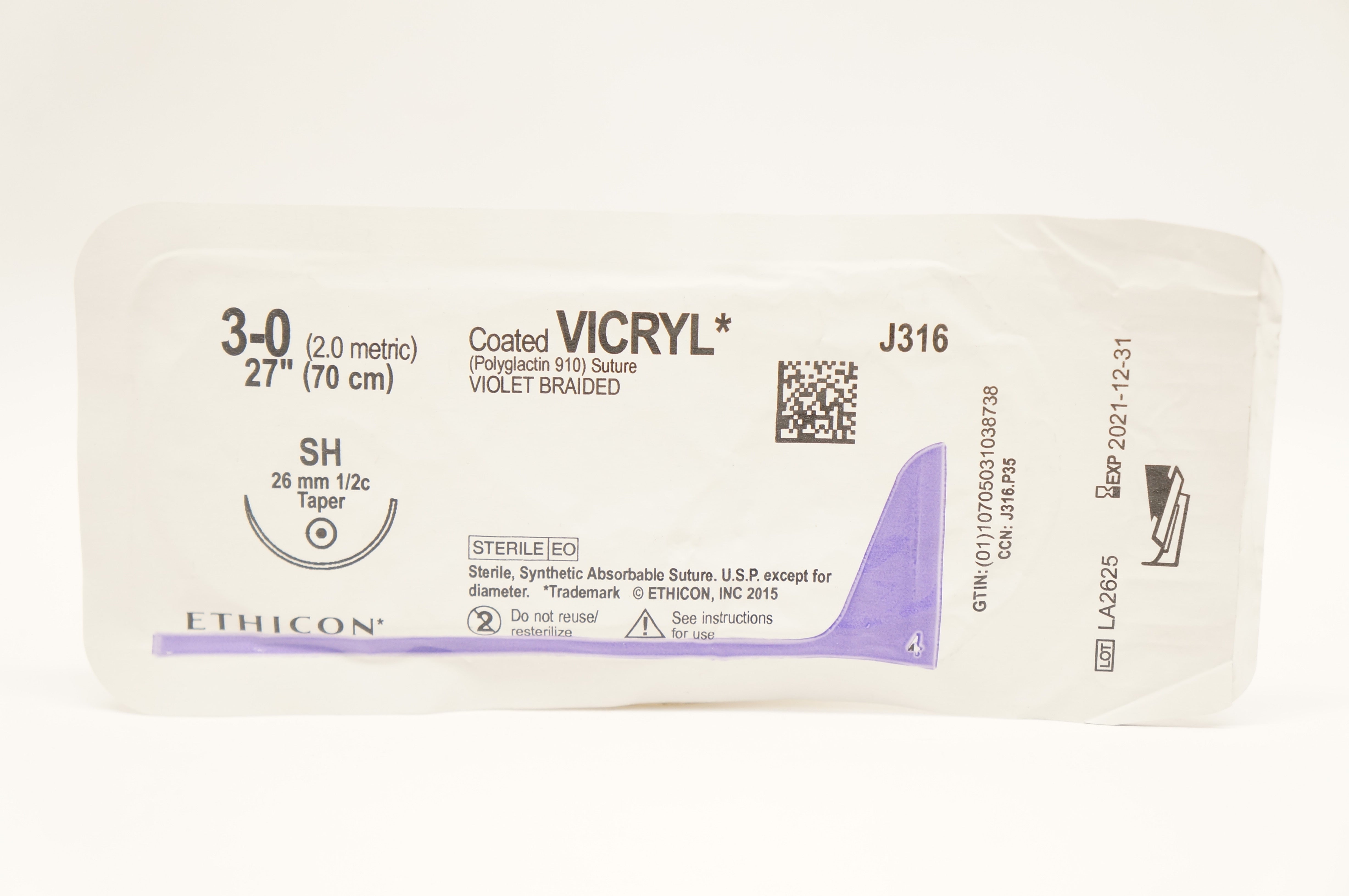 Ethicon J497 3-0 Coated VICRYL PS-2 19mm 3/8c Reverse Cutting,18inch (x)