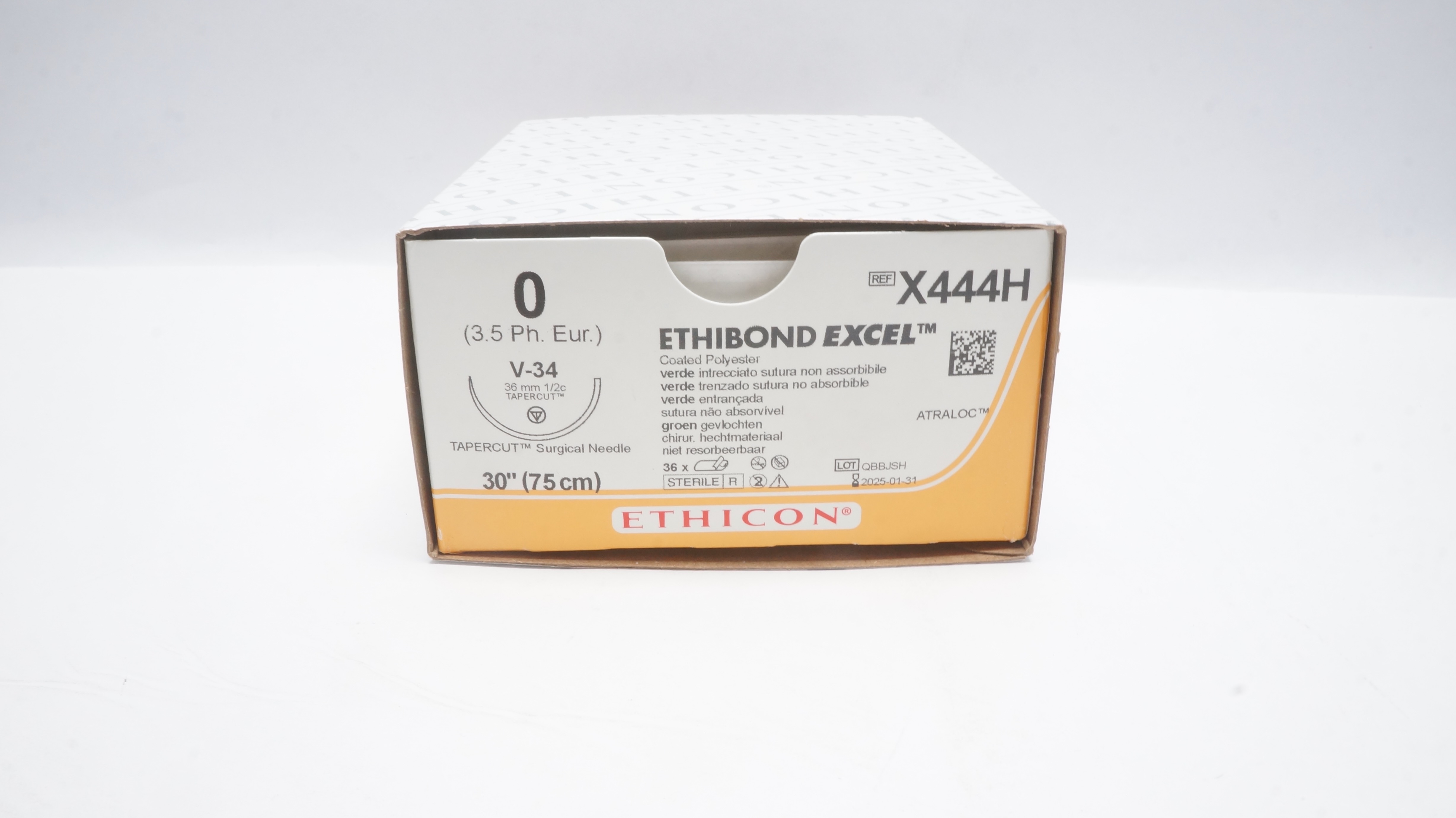 Ethicon X444H 0 ETHIBOND EXCEL, V-34 36mm, Coated Polyester 30inch (x)-Box of 36