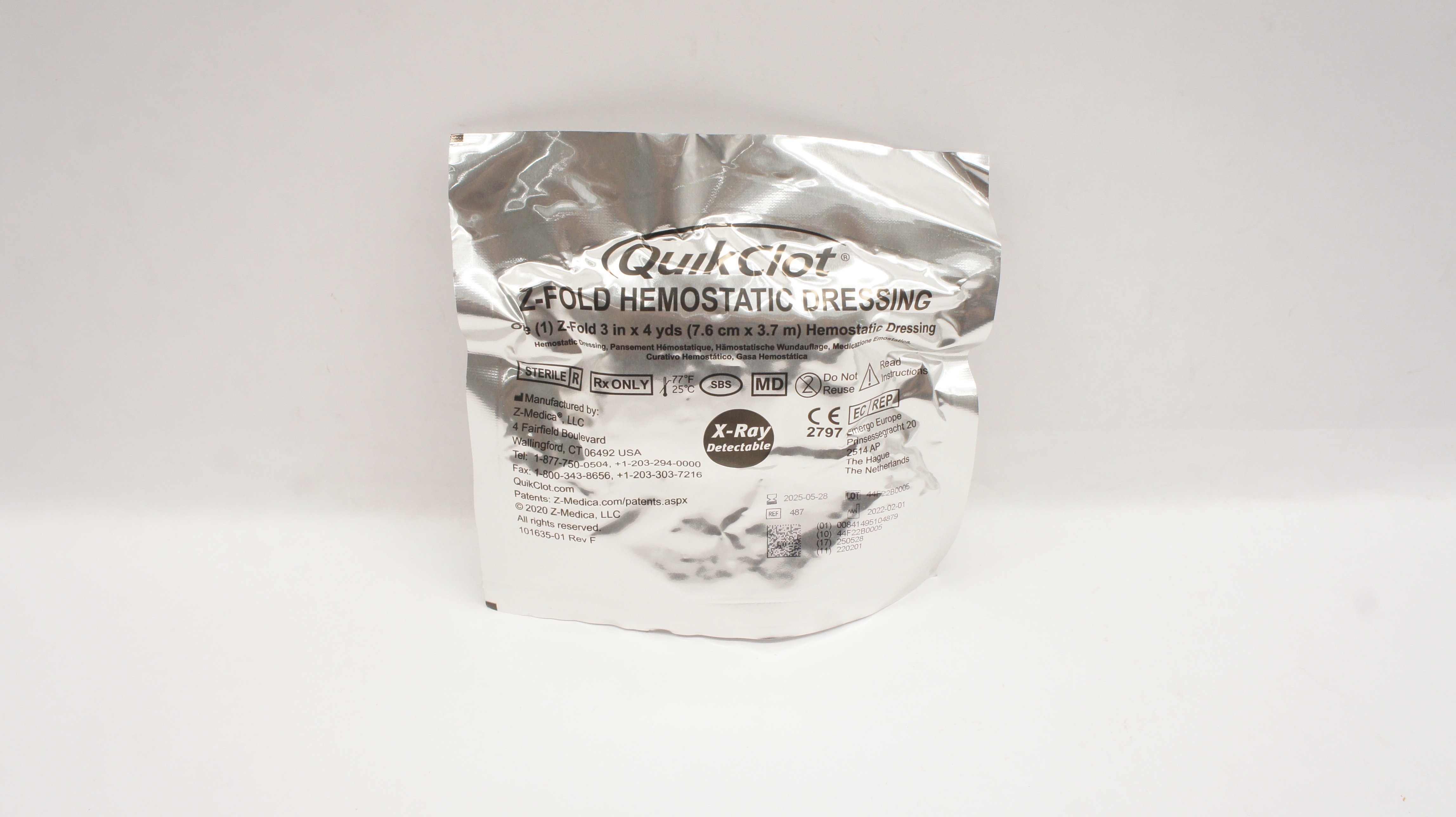 Z-Medical 487 QuikClot Z-Fold Hemostatic Dressing 3inch x 4yds