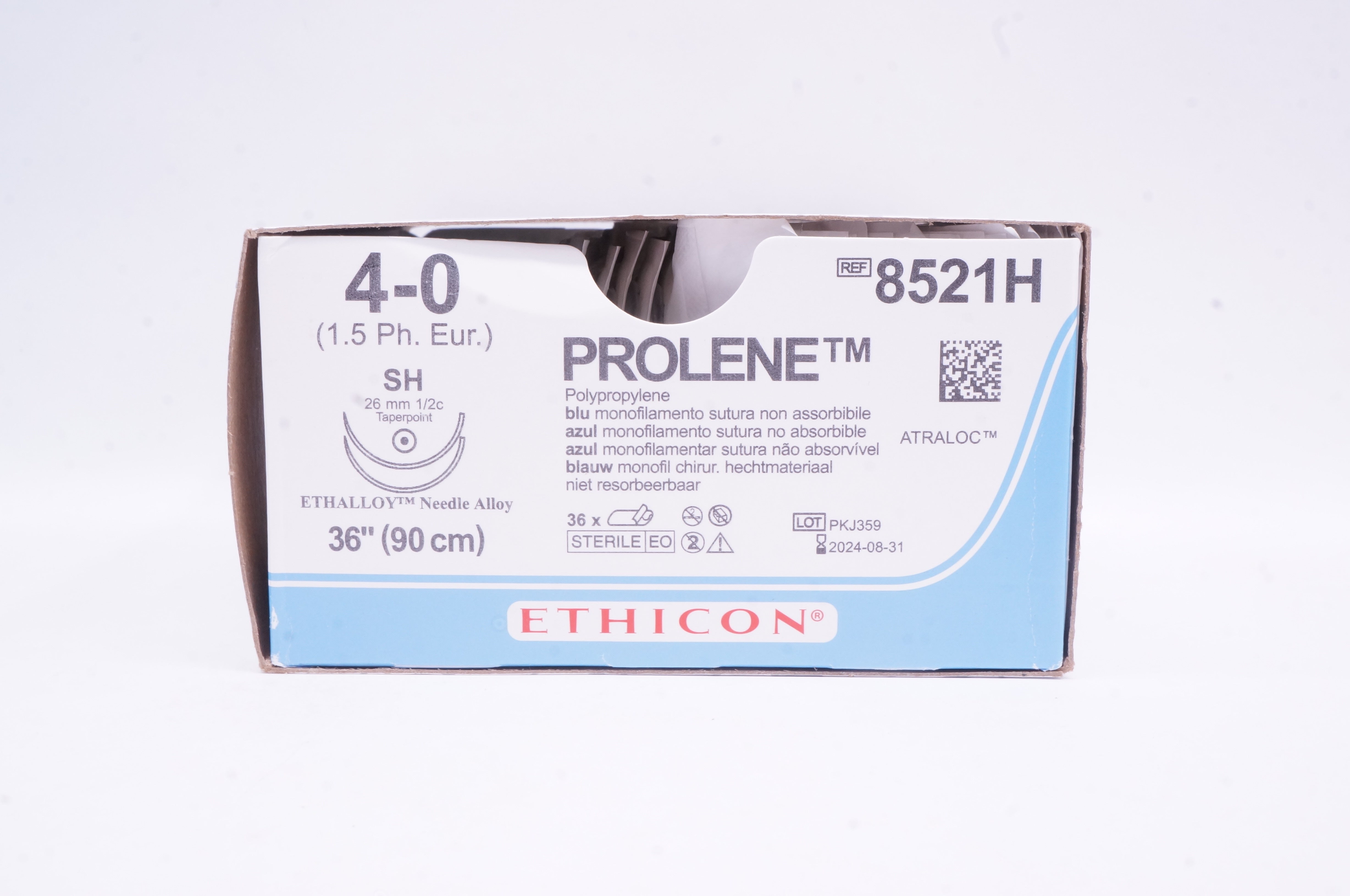 Ethicon 8521H 4-0 Prolene Stre SH 26mm 1/2c Taperpoint, 36 inch - Box of 33