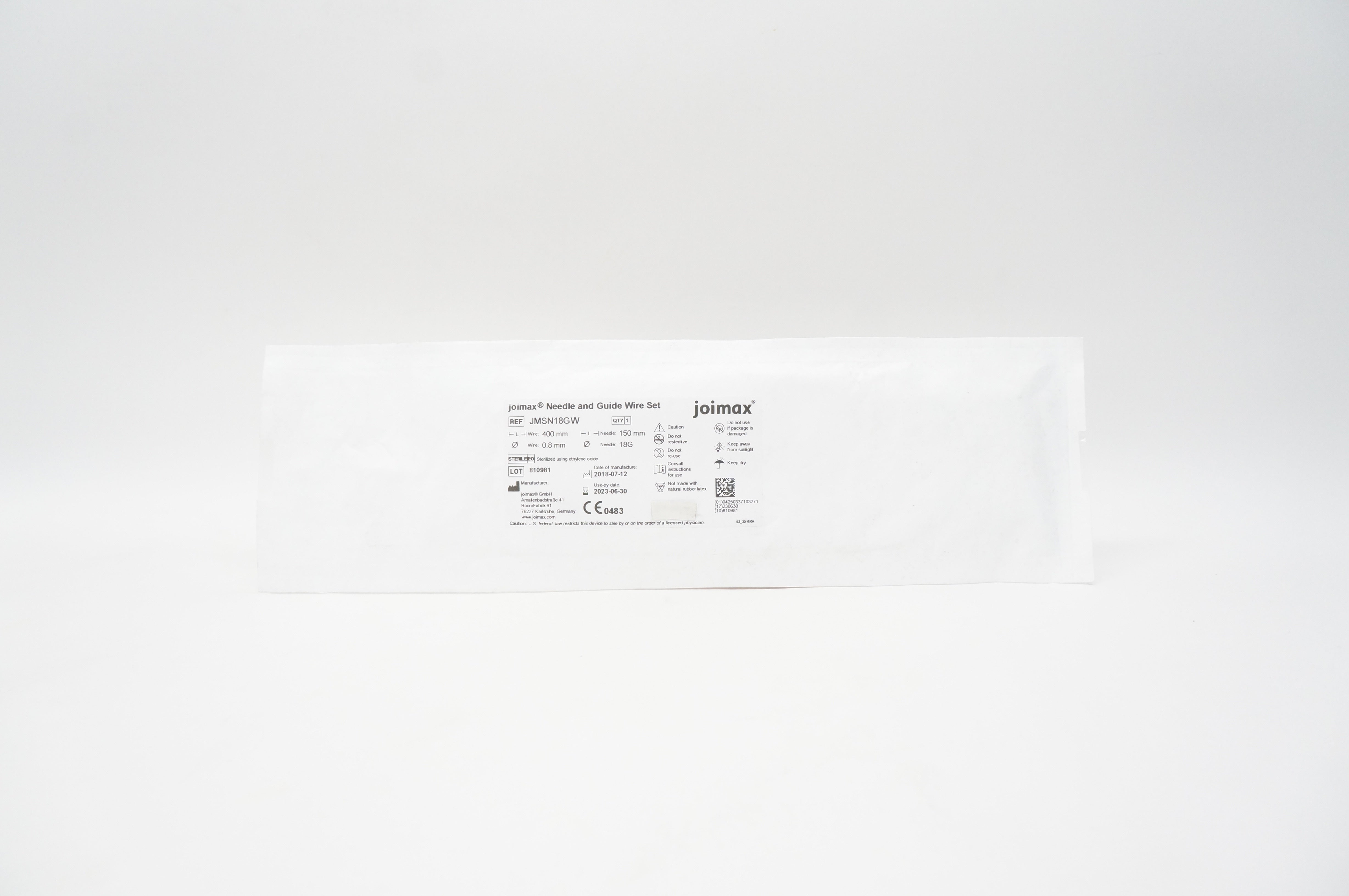 Joimax JMSN18GW Ndle and Guide Wire Set 18G x 150mm , 400mm x 0.8mm