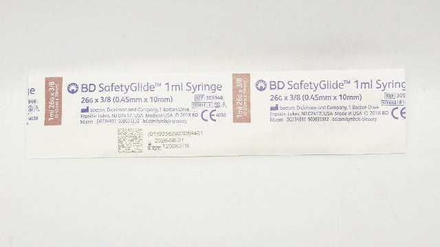 BD 305946 Safety Glide 1ml Syringe 26G x 3/8inch