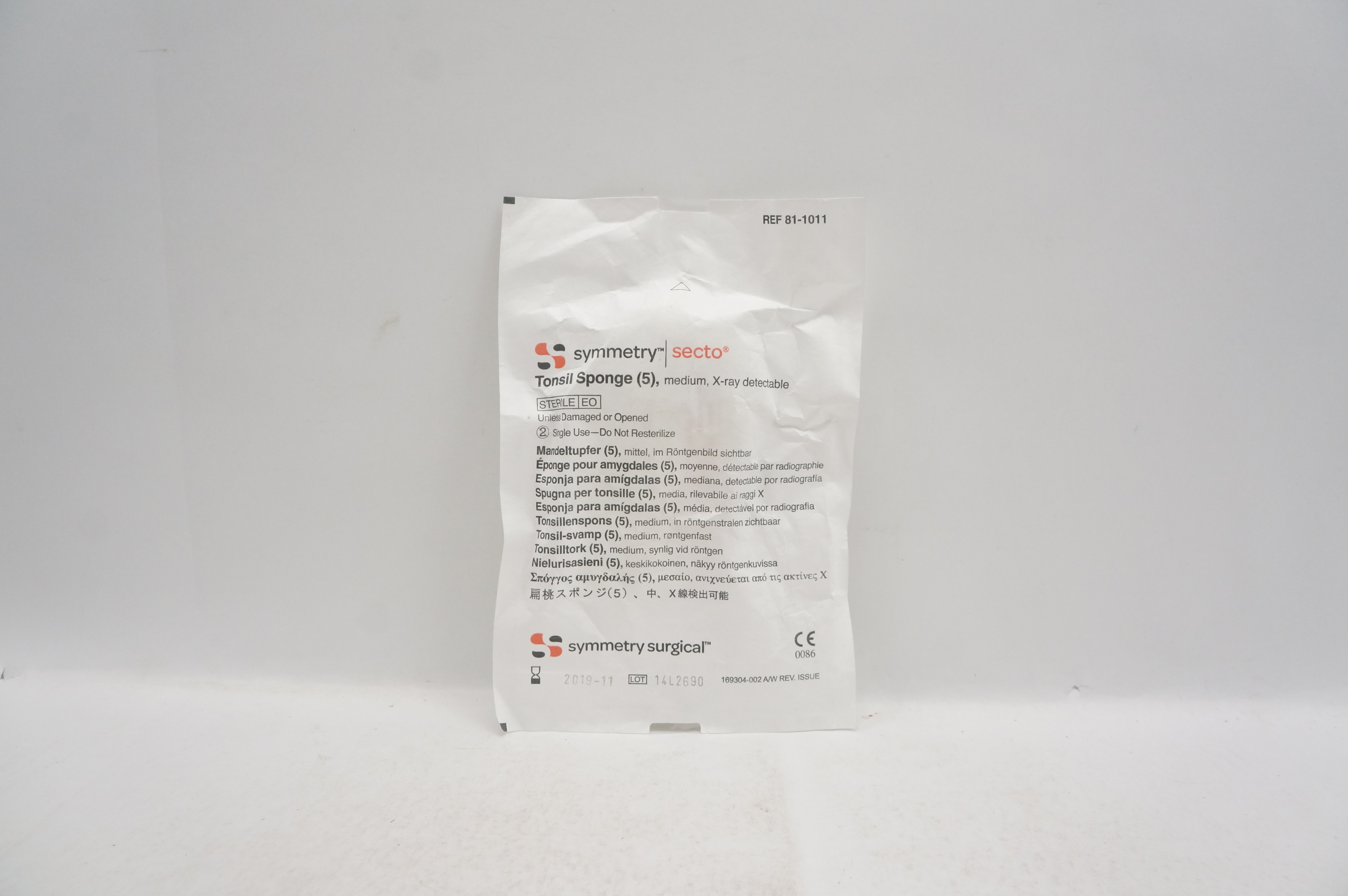 Symmetry 81-1011 Secto Tonsil Sponge Medium, X-Ray Detectable (x) - Pack of 5