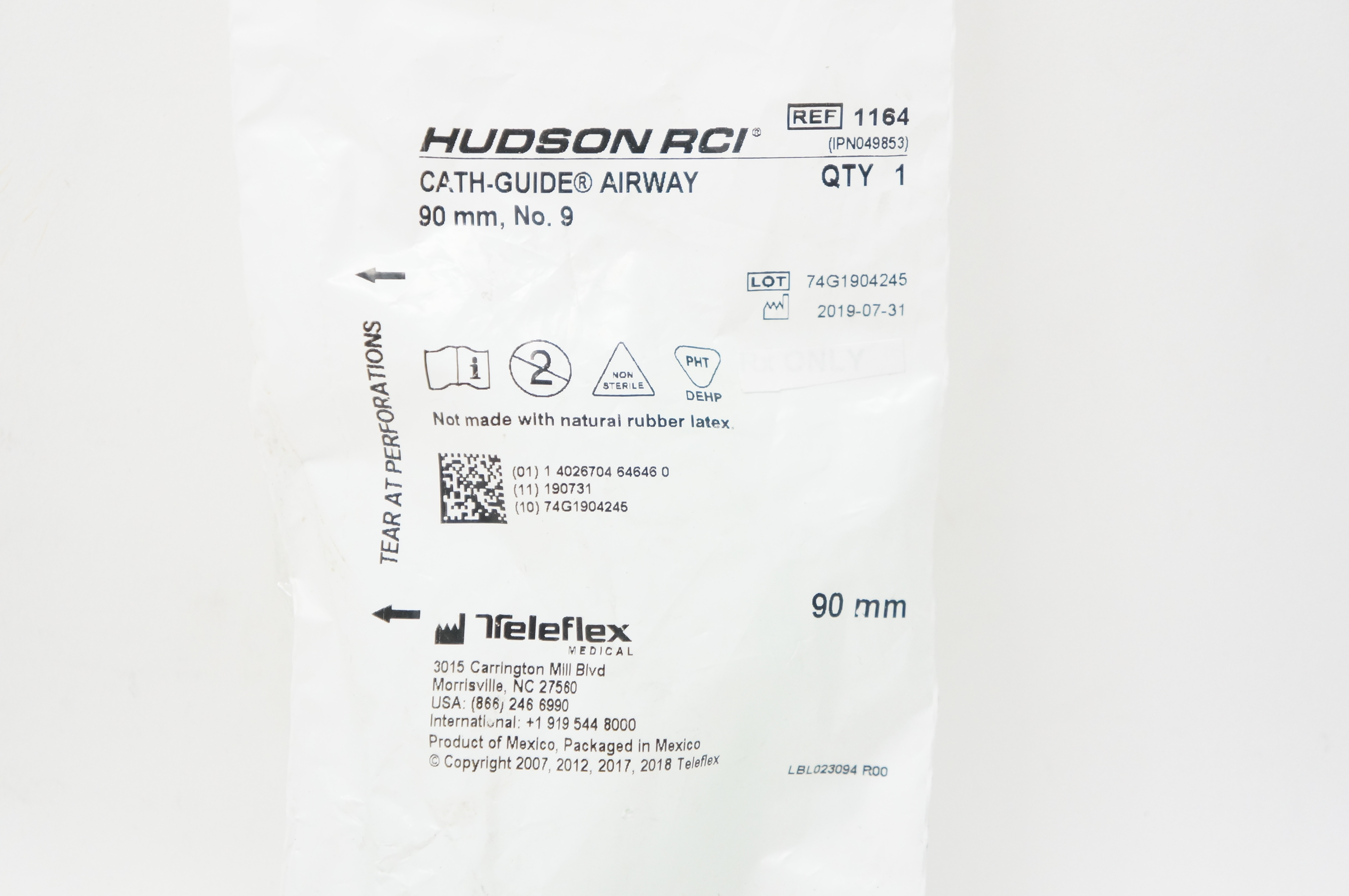 Teleflex 1164 Hudson RCI Cath-Guide Airway 90mm, No. 9