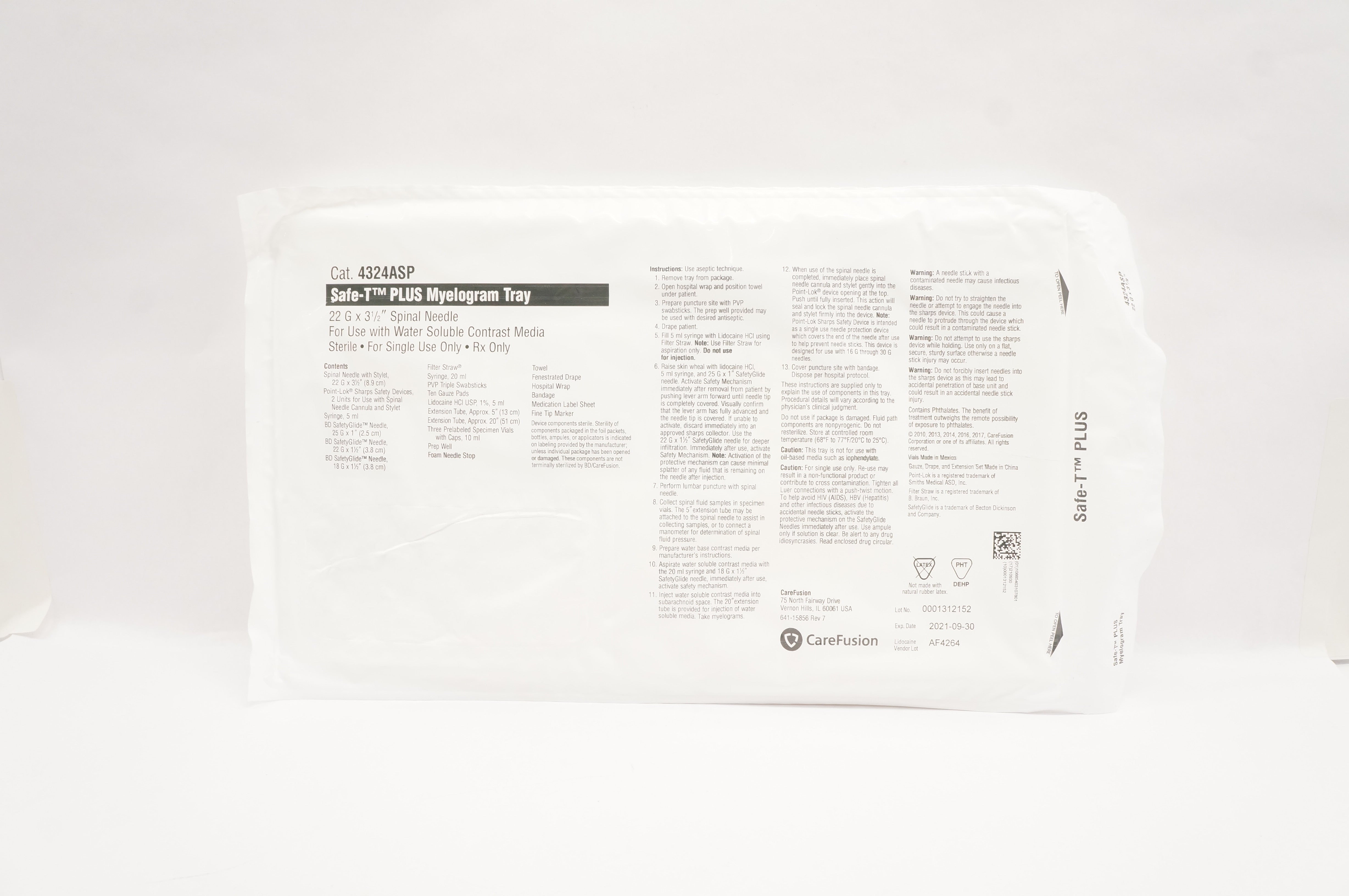 CareFusion 4324ASP Safe-T Plus Myelogram Tray (x)