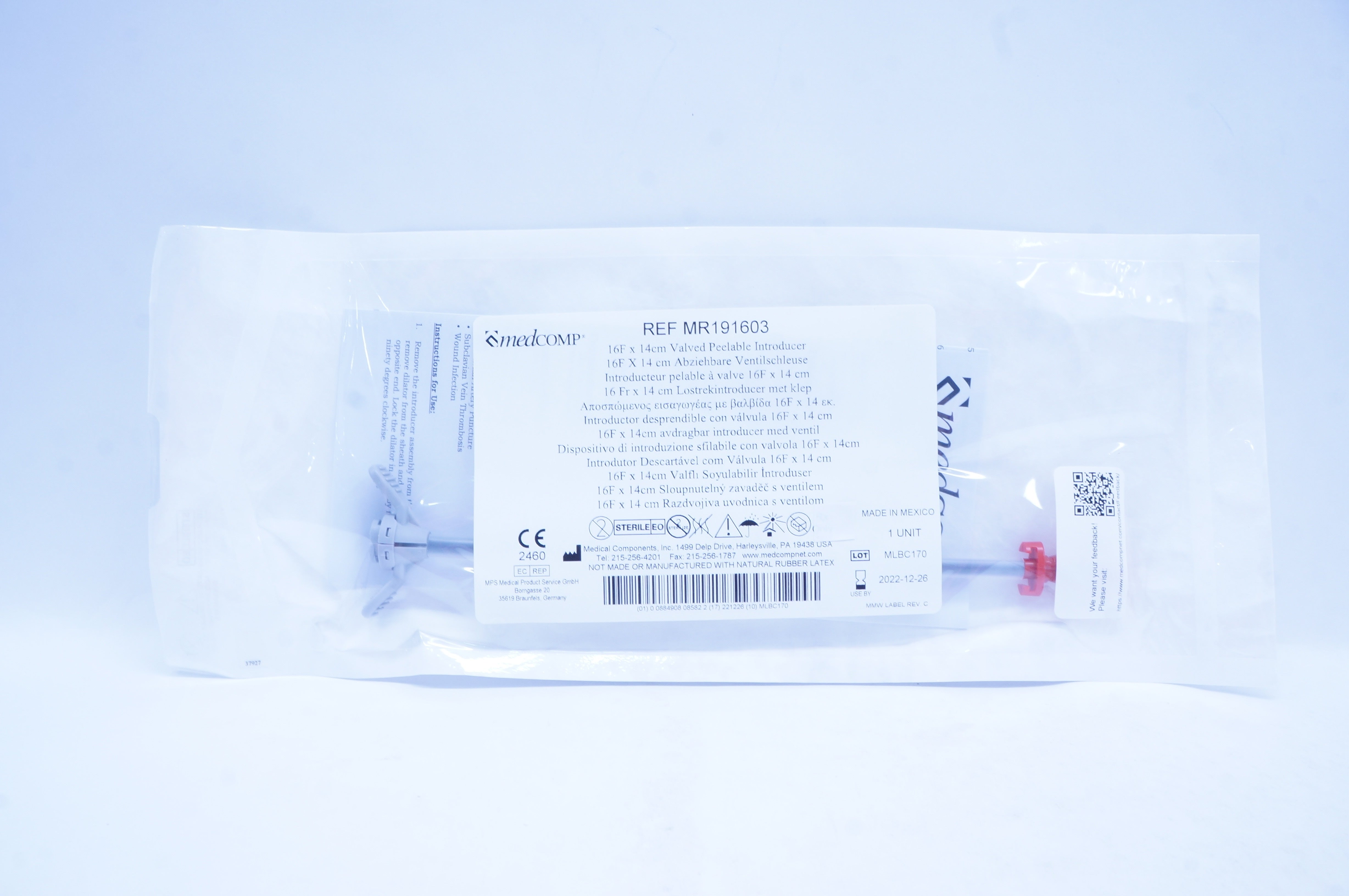 MedComp MR191603 Valved Peelable Introducer 16F x 14cm