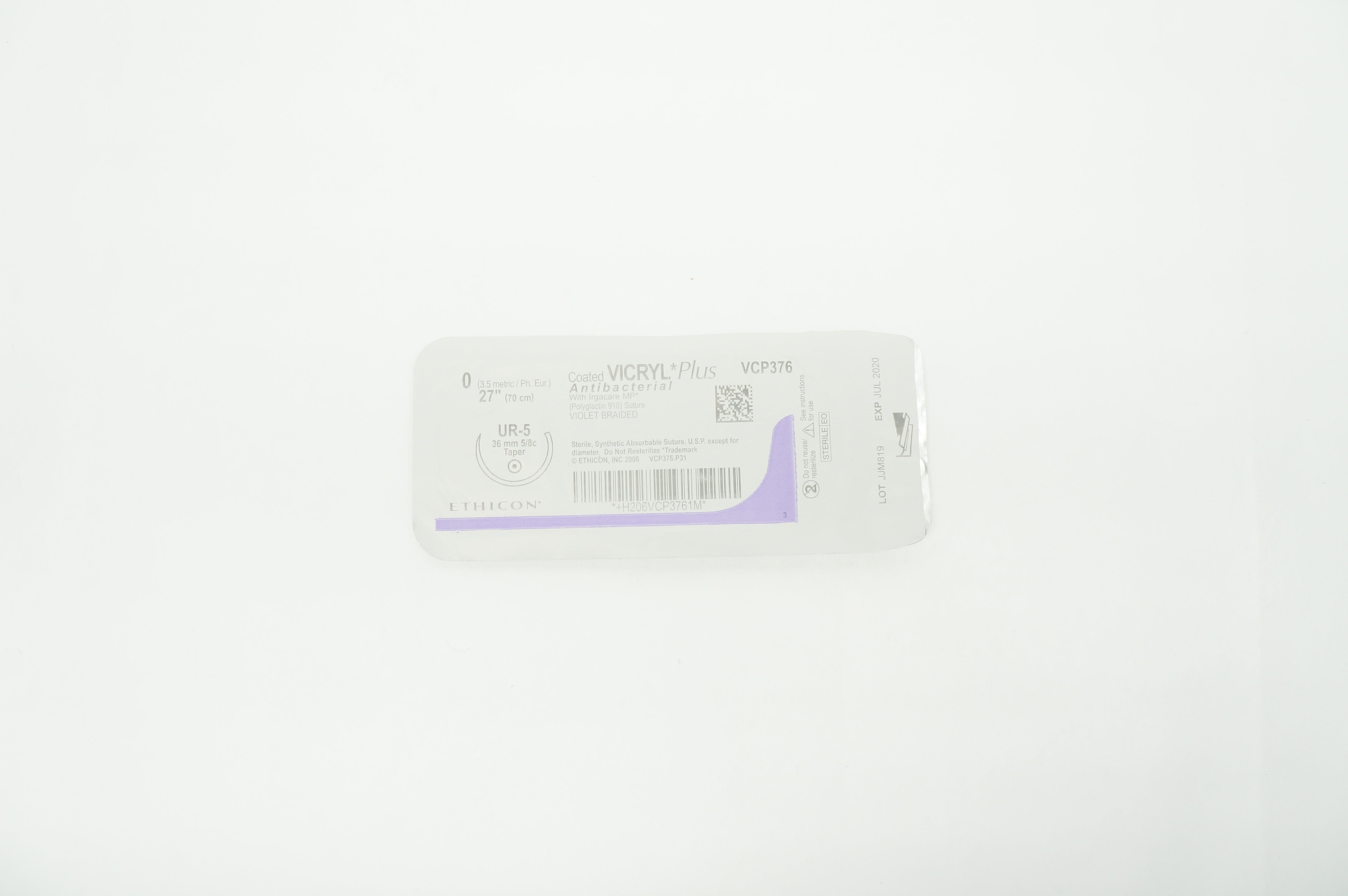 Ethicon VCP376 0 Vicryl Plus UR-5 36mm 5/8c Taper 27 inch (x)