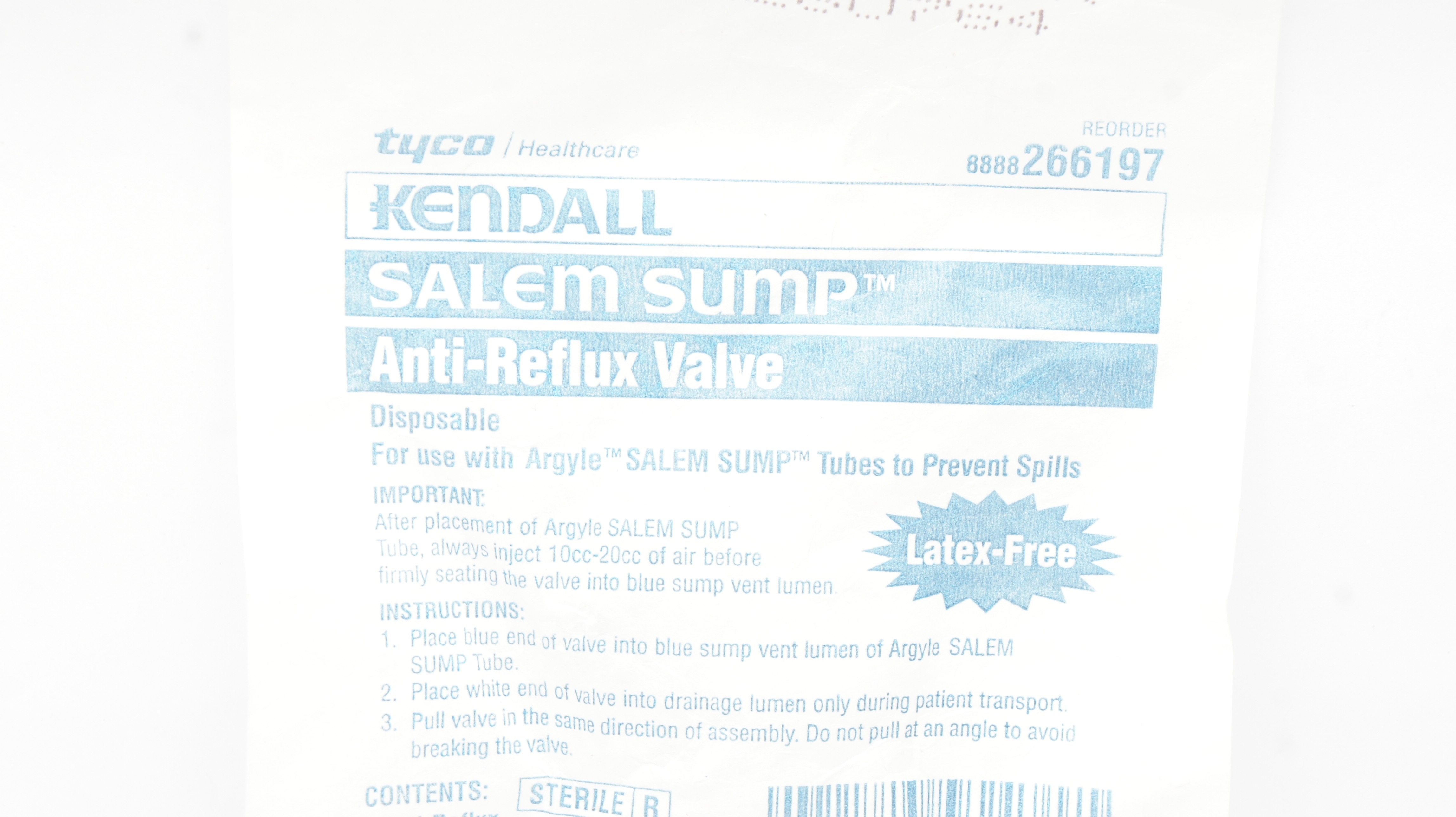 Tyco Healthcare 8888266197 Kendall Salem Sump Anti-Reflux Valve
