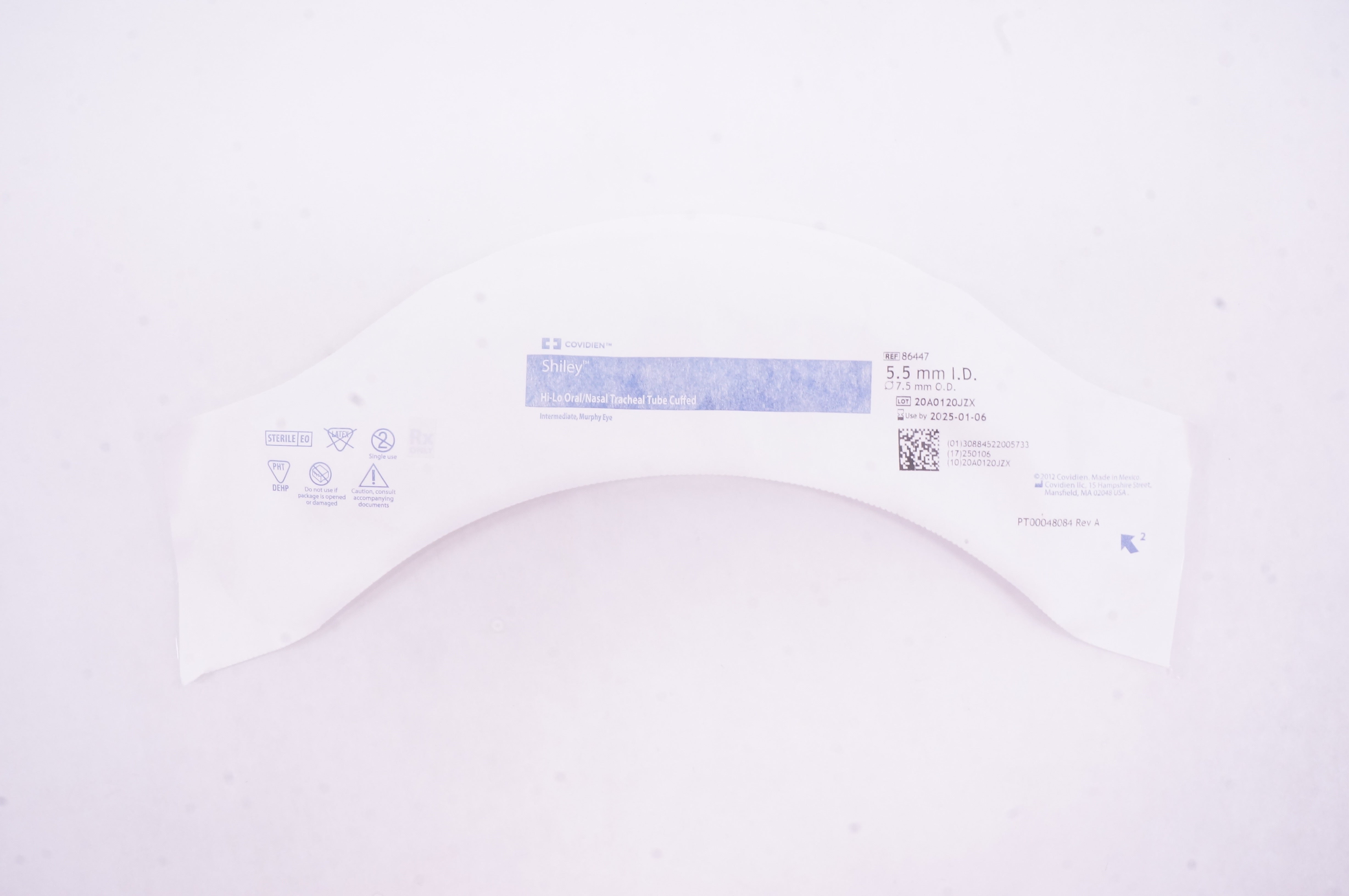 Covidien 86447 Shiley Hi-Lo Oral/Nasal Tracheal Tube Cuffed 5.5mm x 7.5 (x)