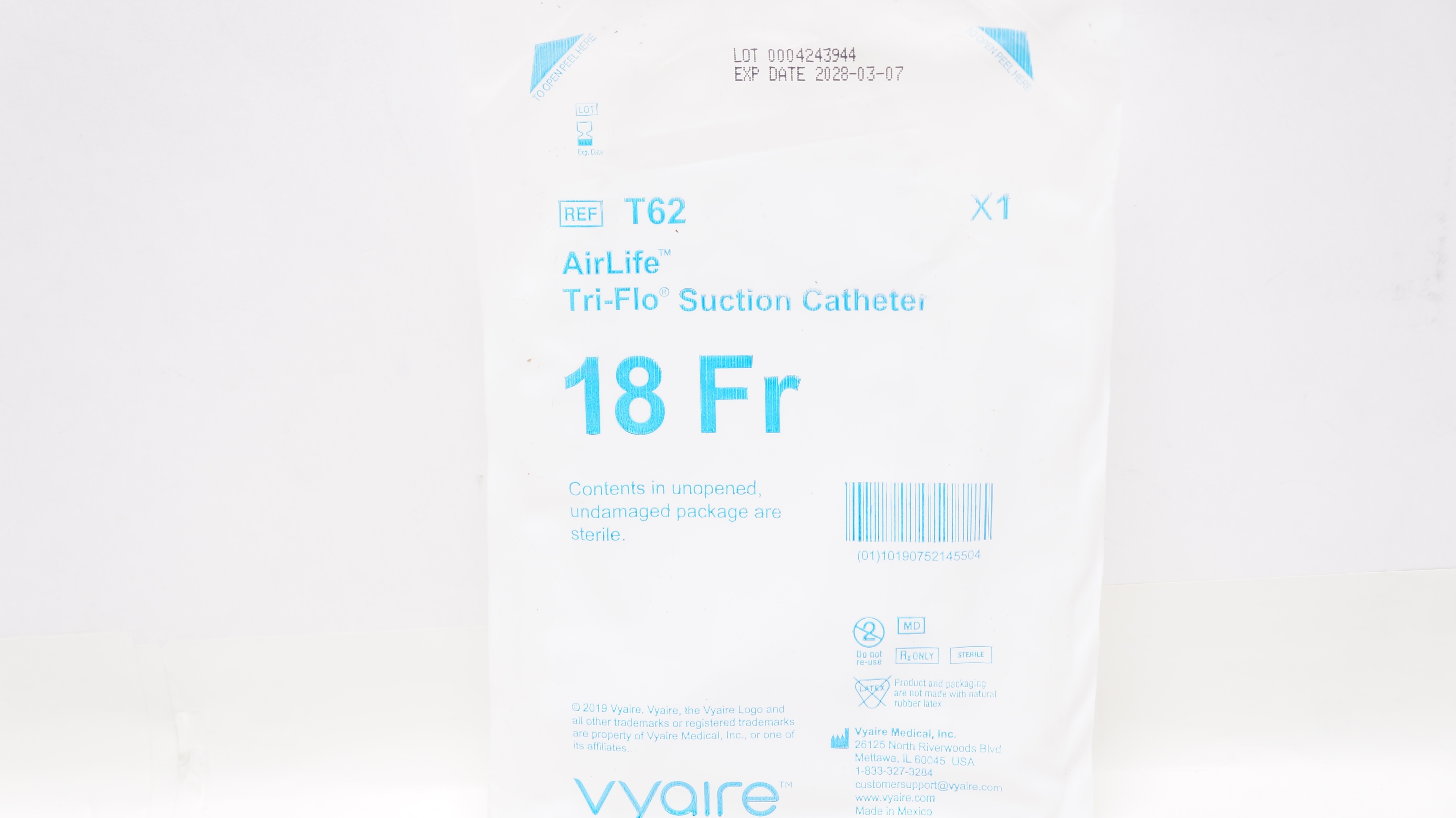 Vyaire T62C AirLife Tri-Flo Suction Cath. 18Fr