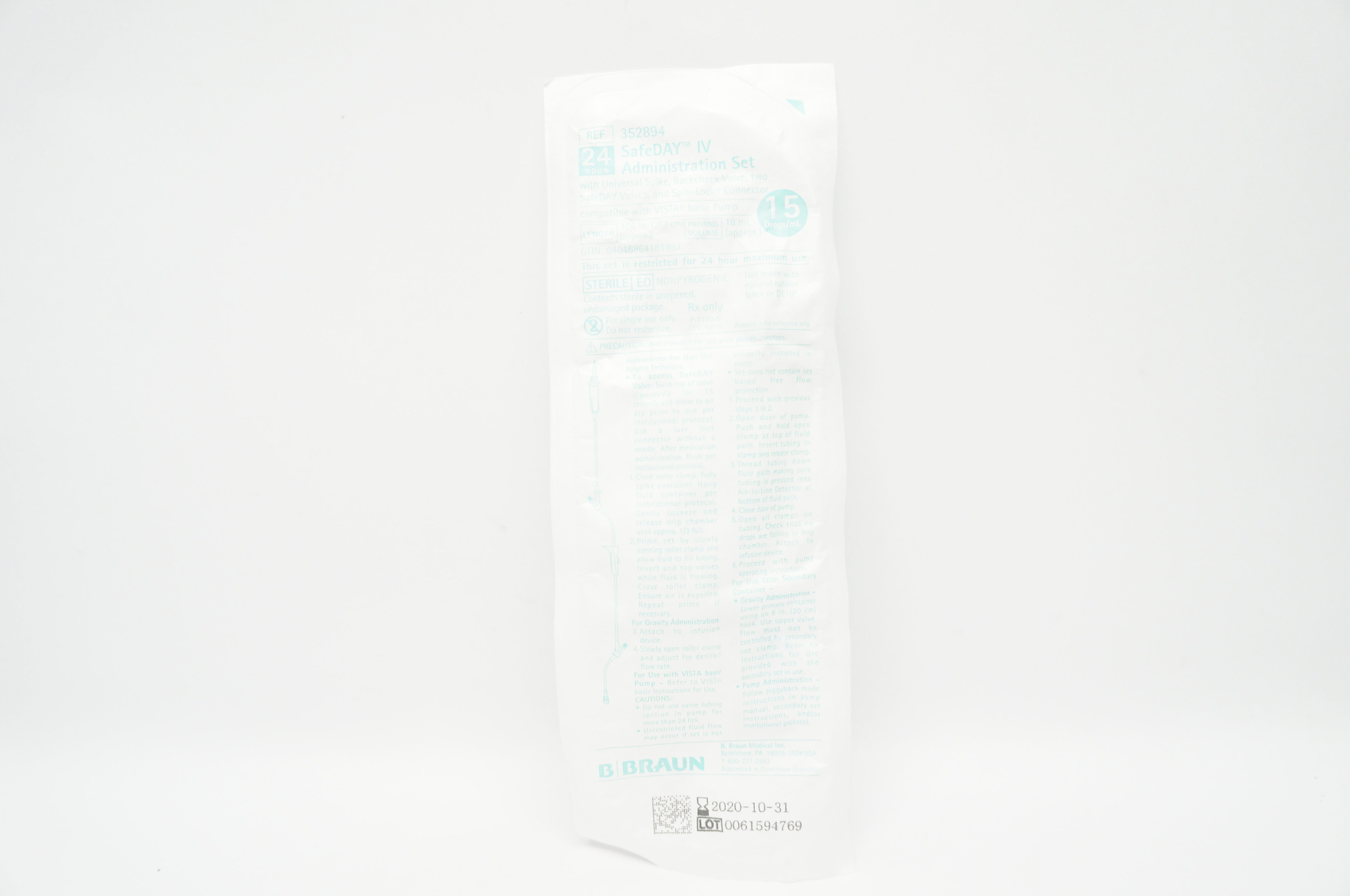 B. Braun 352894 SafeDay IV Administration Set 105 inch x 15mL (x)