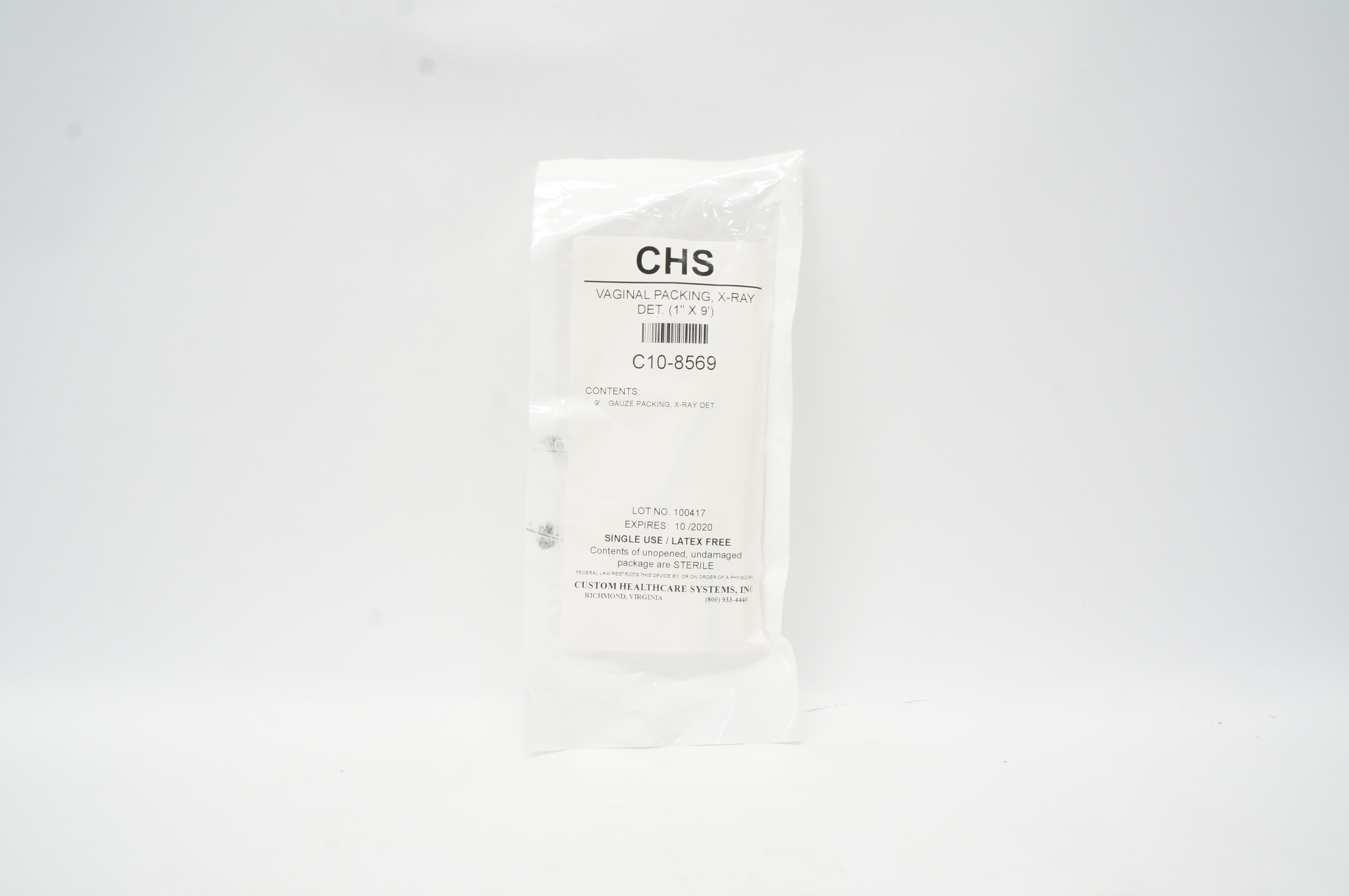 CHS C10-8569 Vaginal Packing, X-Ray Det. 1 inch x 9 ft.