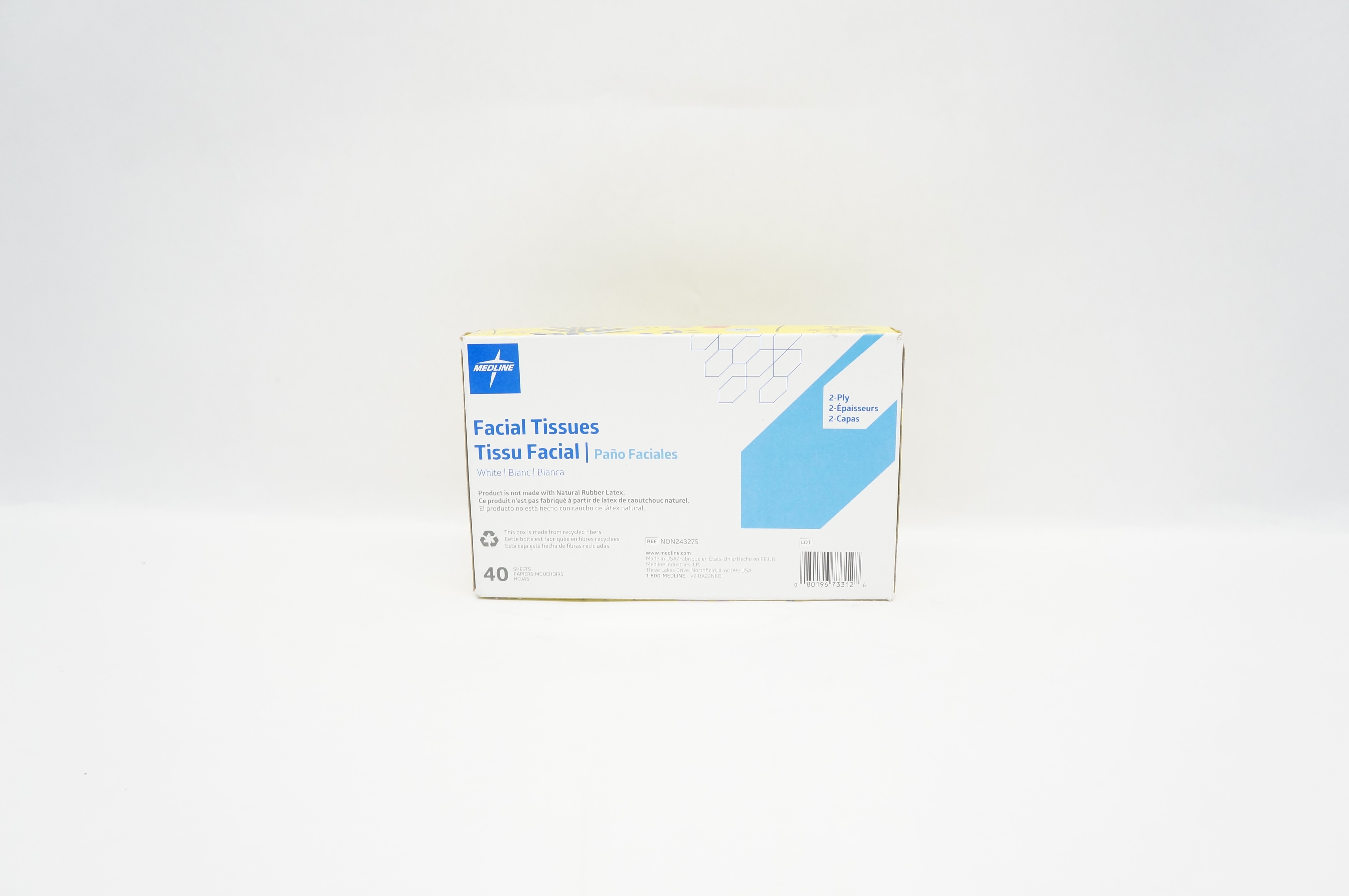 Medline NON243275 Facial Tissues 2-Ply, White Latex Free - Box of 40