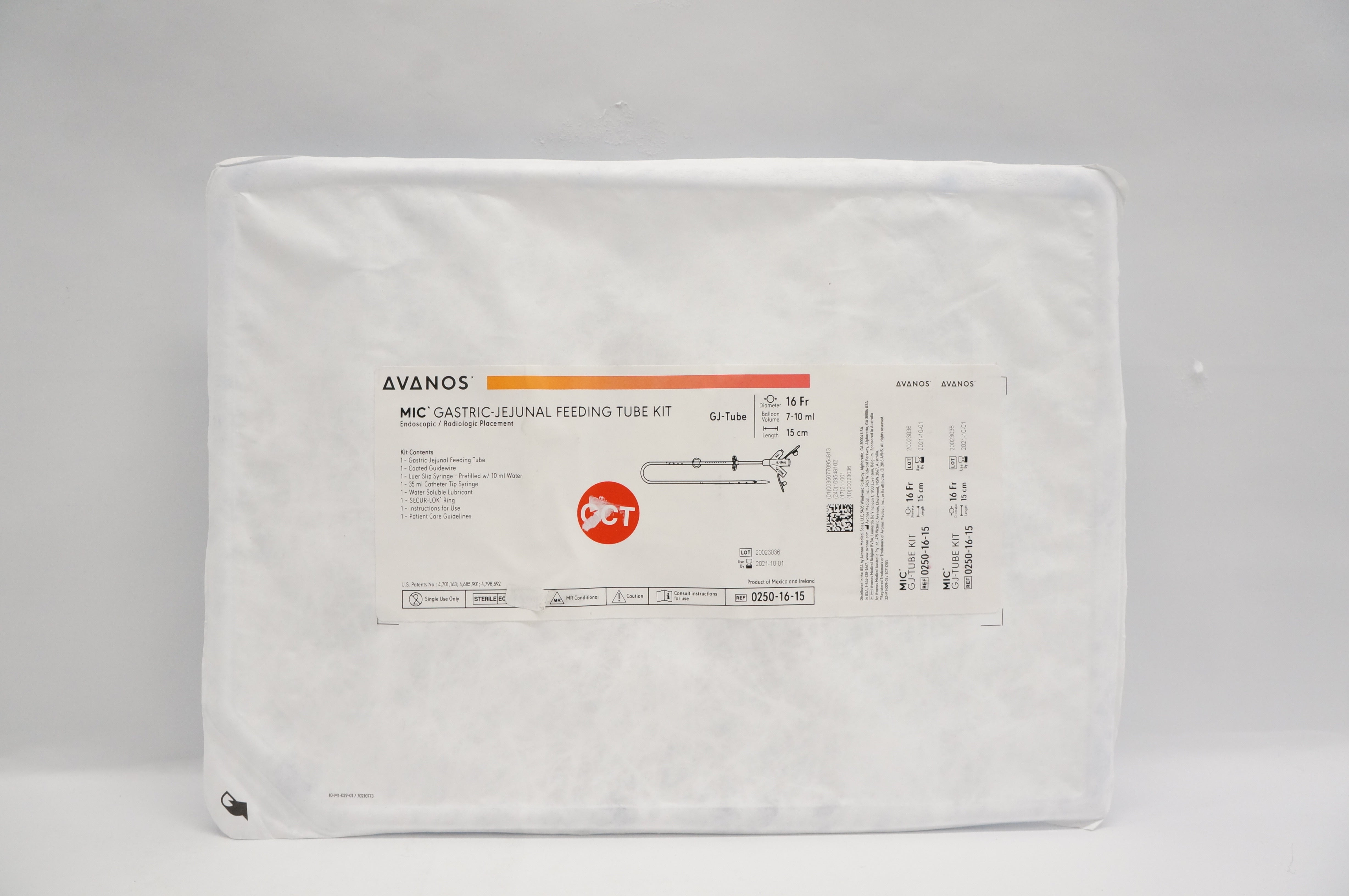 Avanos 0250-16-15 MIC Gastric-Jejunal Feeding Tube Kit 16Fr x 15cm (x)