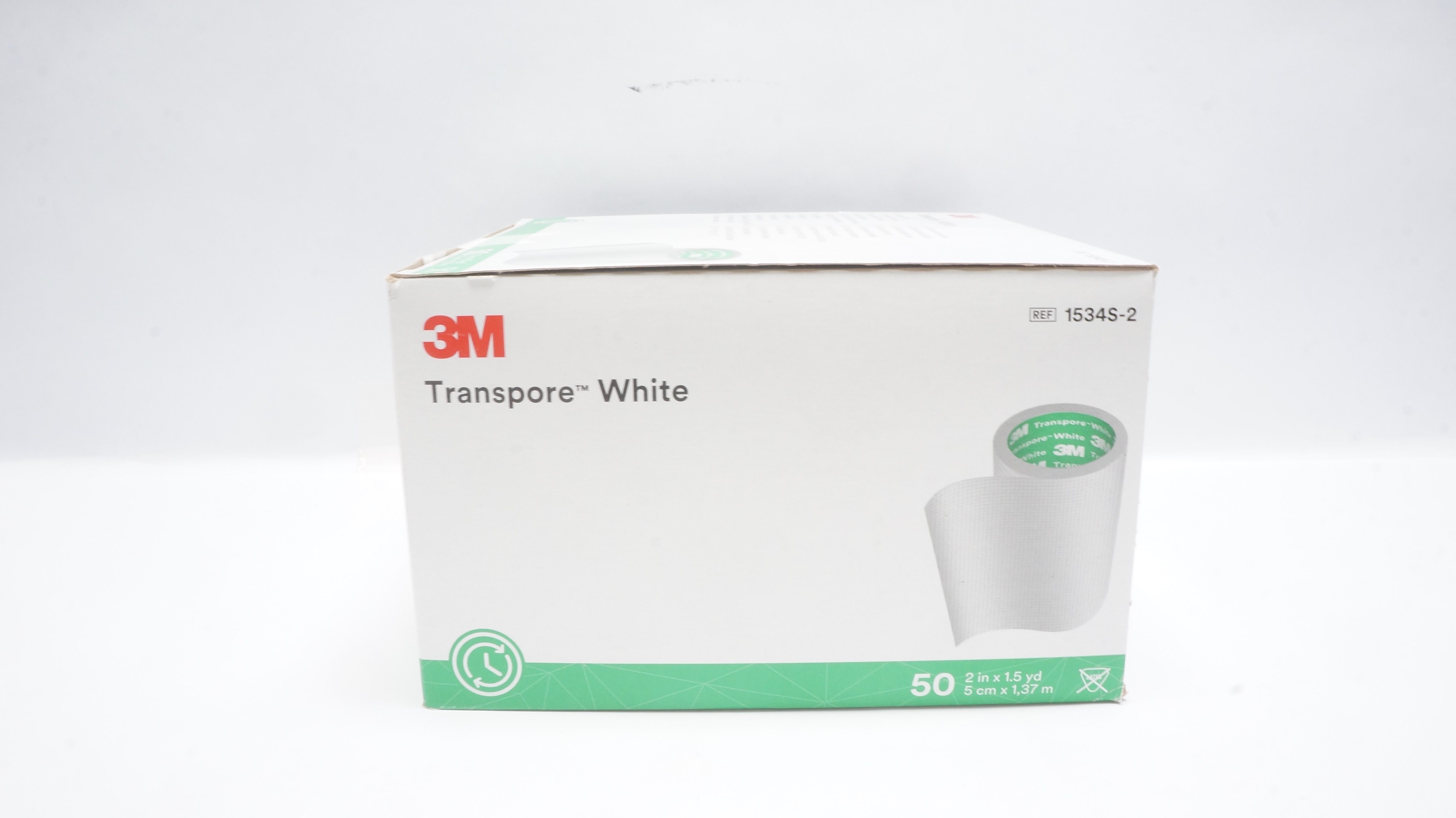 3M 1534S-2 Transpore White Surgical Tape 2inch x 1.5yd 9x) - Box of 50