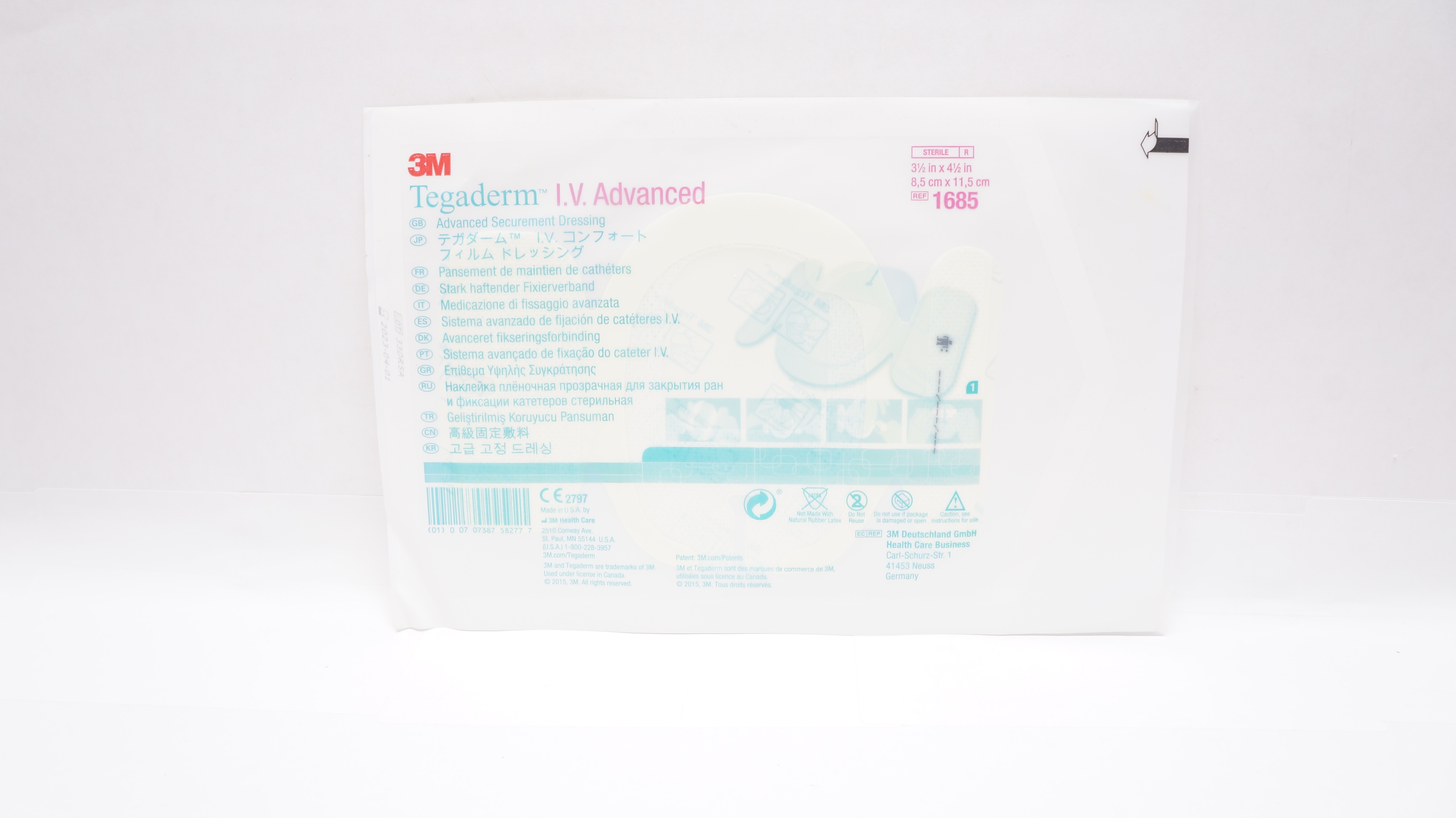 3M 1685 Tegaderm I.V. Advanced Securement Dressing 3-1/2 inch x 4-1/2 inch (x)
